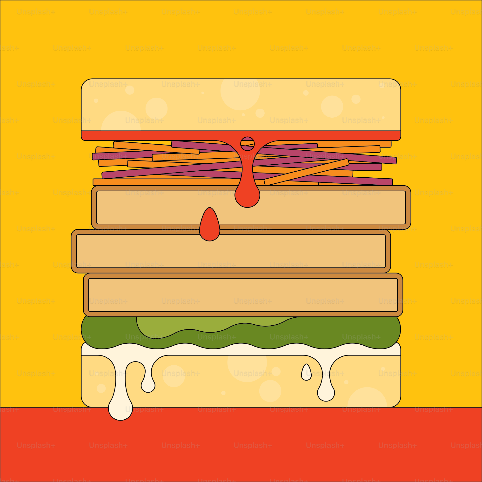 A picture of a large sandwich on a yellow background