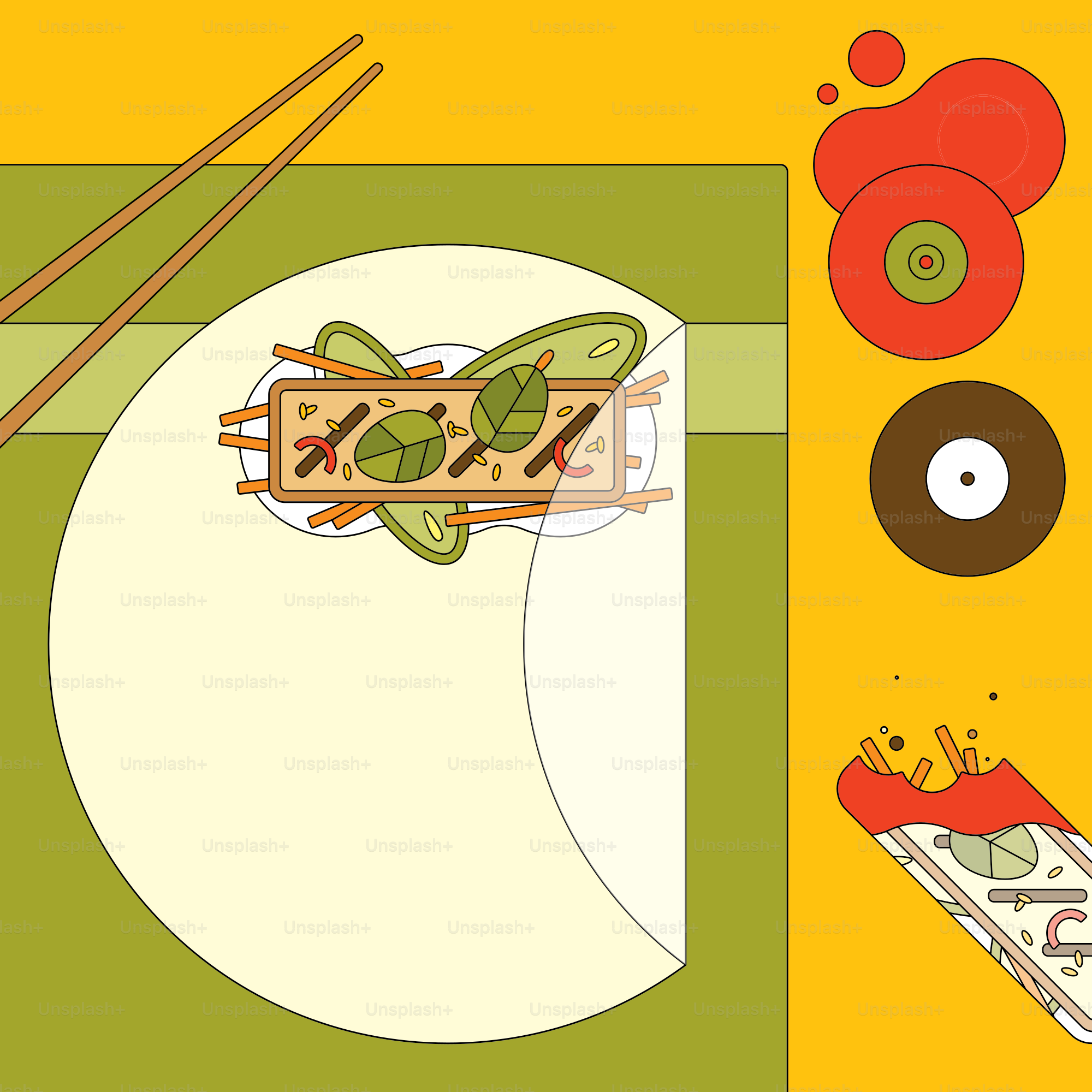 A picture of some food and chopsticks on a table