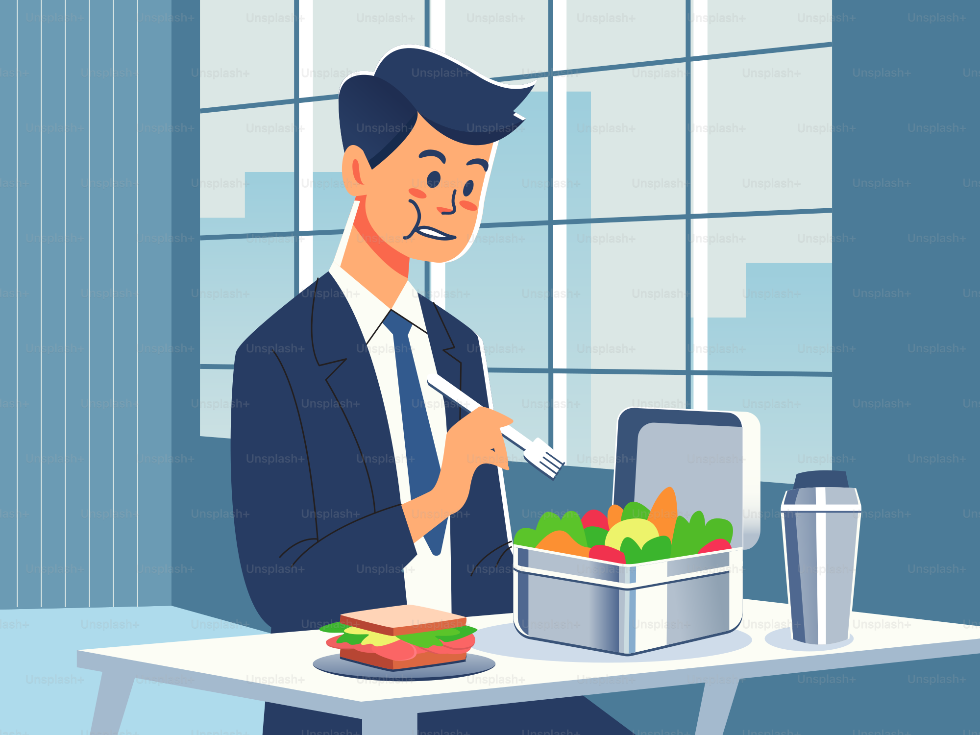 A man standing at a table with a tray of food in front of him