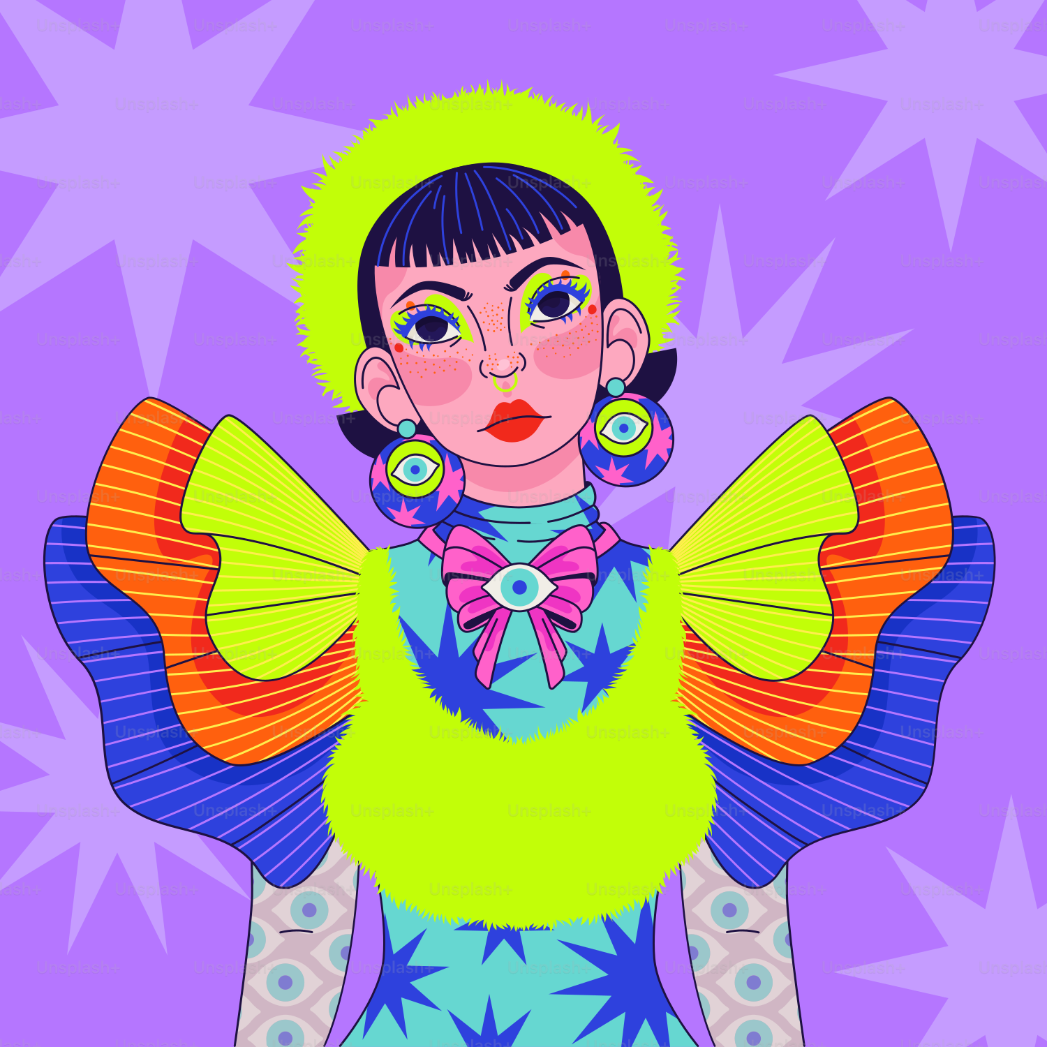 A digital painting of a woman in a colorful dress