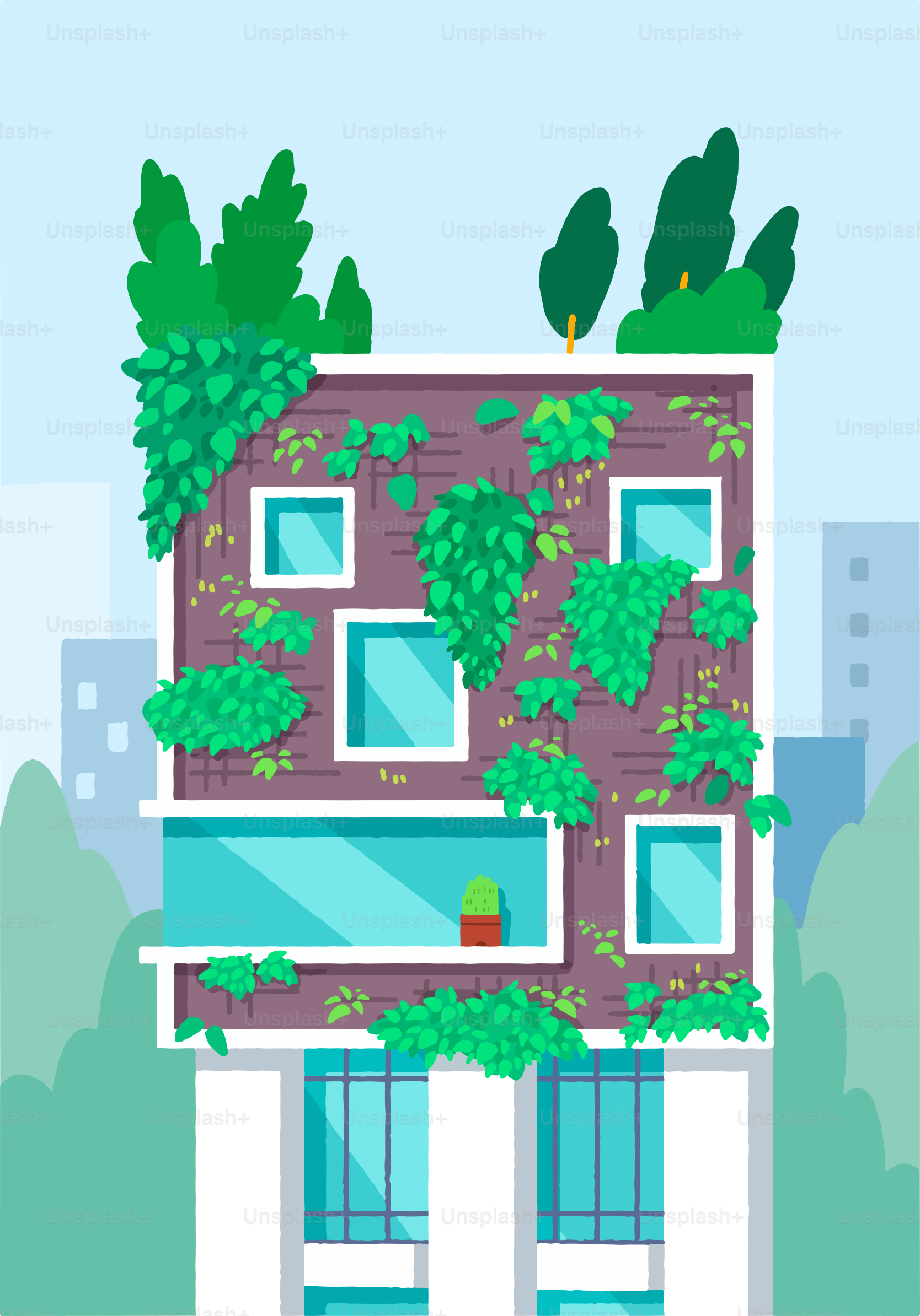 A building with plants growing on the side of it