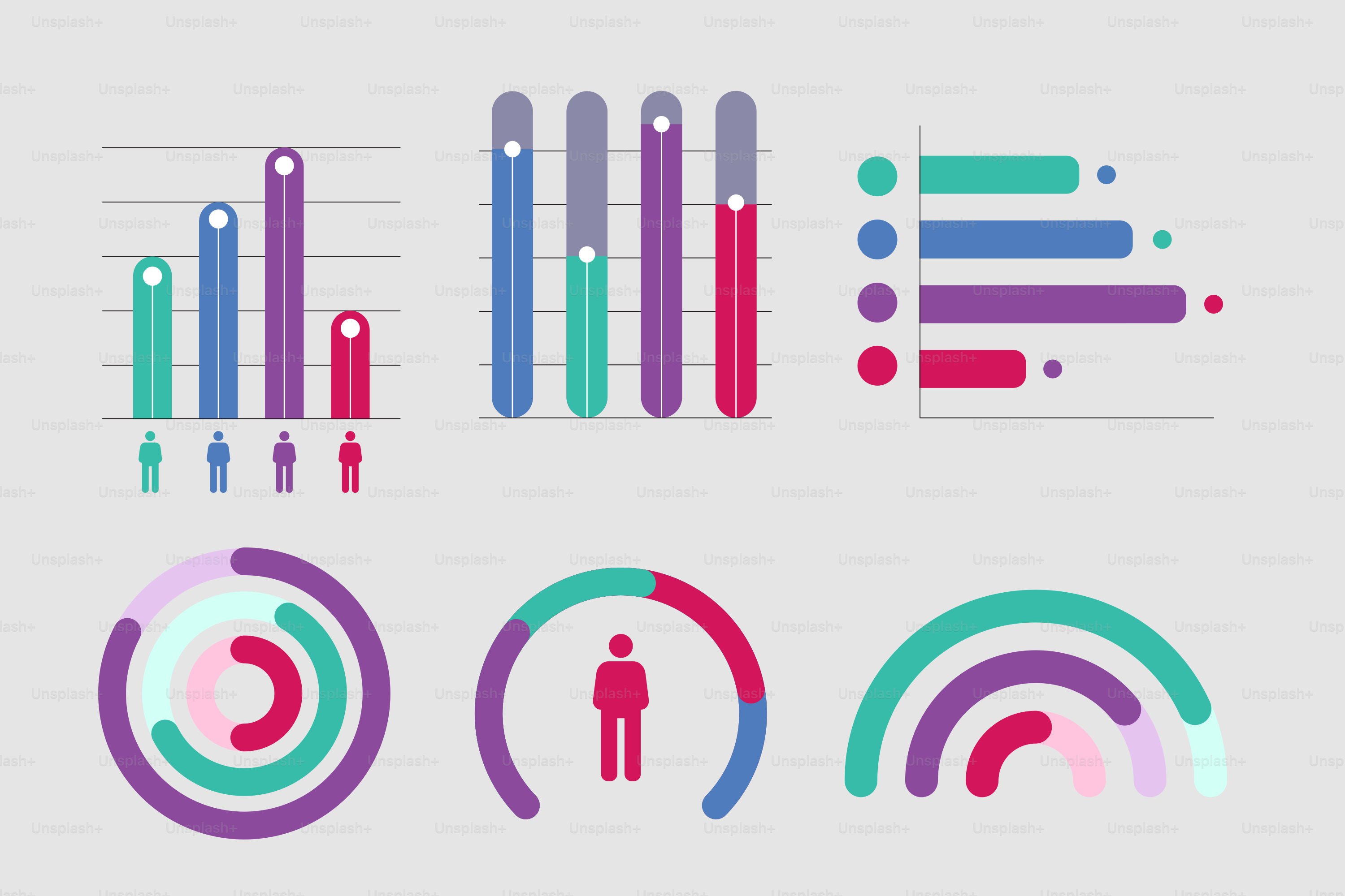 A bunch of different colored objects on a white background