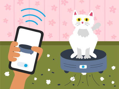Eine Person, die ein Handy vor eine Katze hält