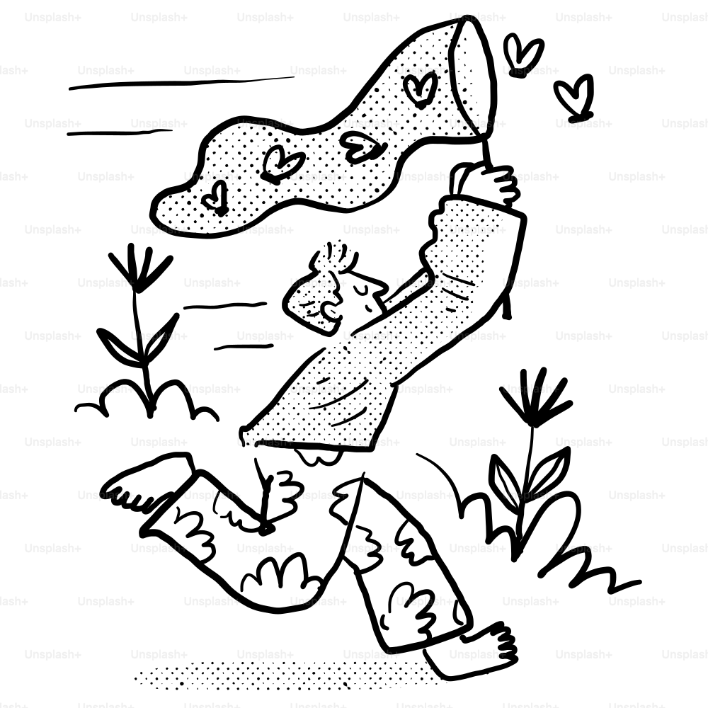 Un dessin en noir et blanc d’une personne courant