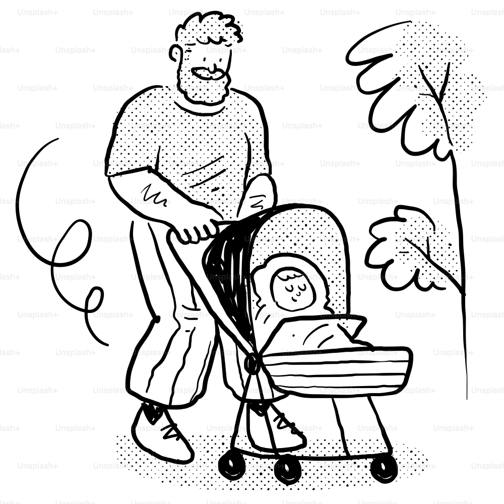 A man pushing a baby in a stroller