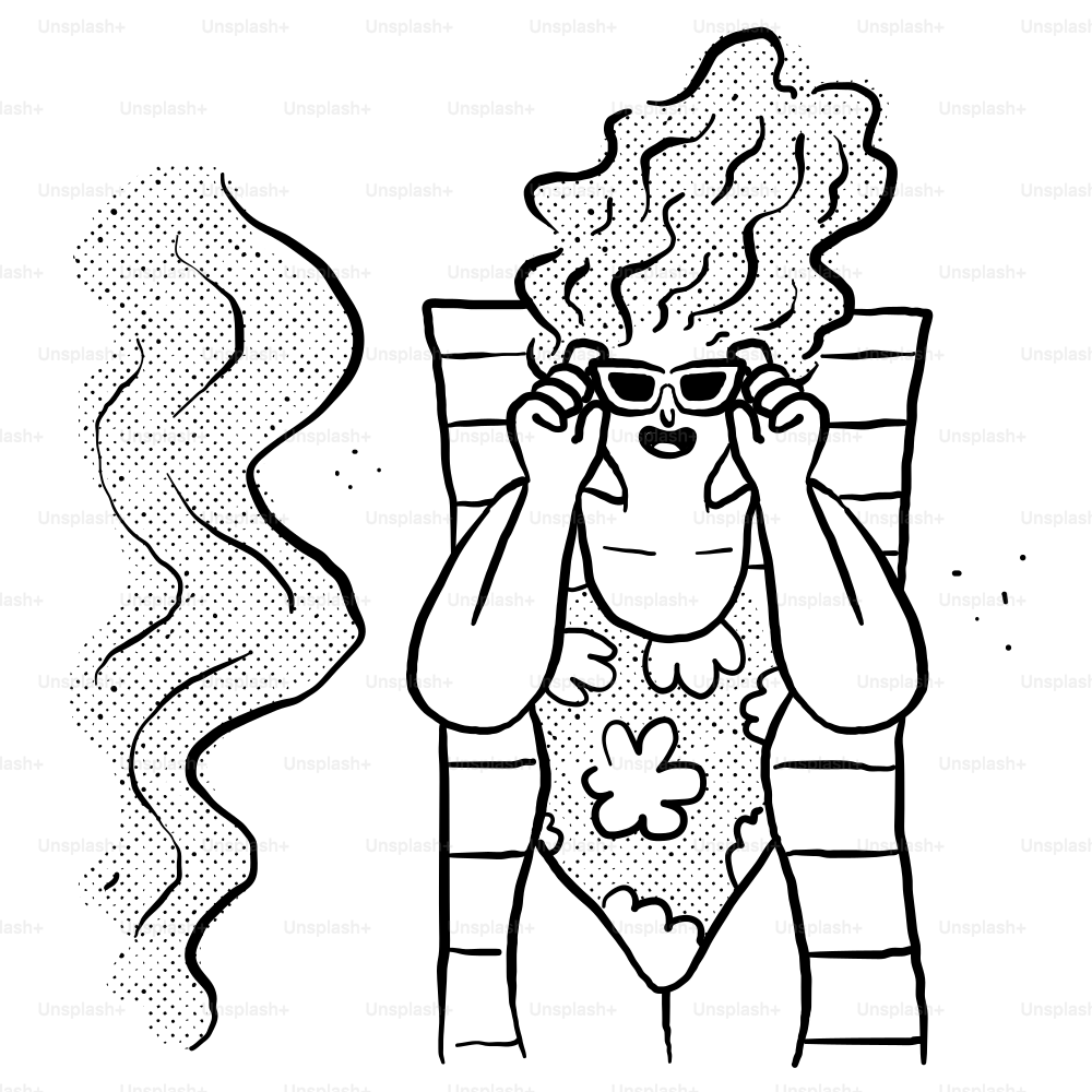 Un dessin animé d’une femme en maillot de bain