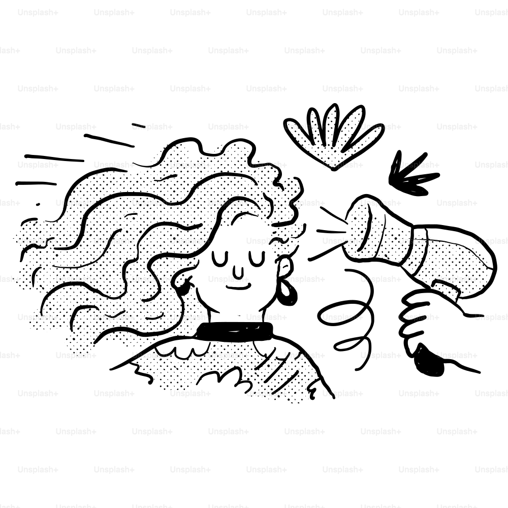 Eine Zeichnung einer Frau, die sich die Haare pustet