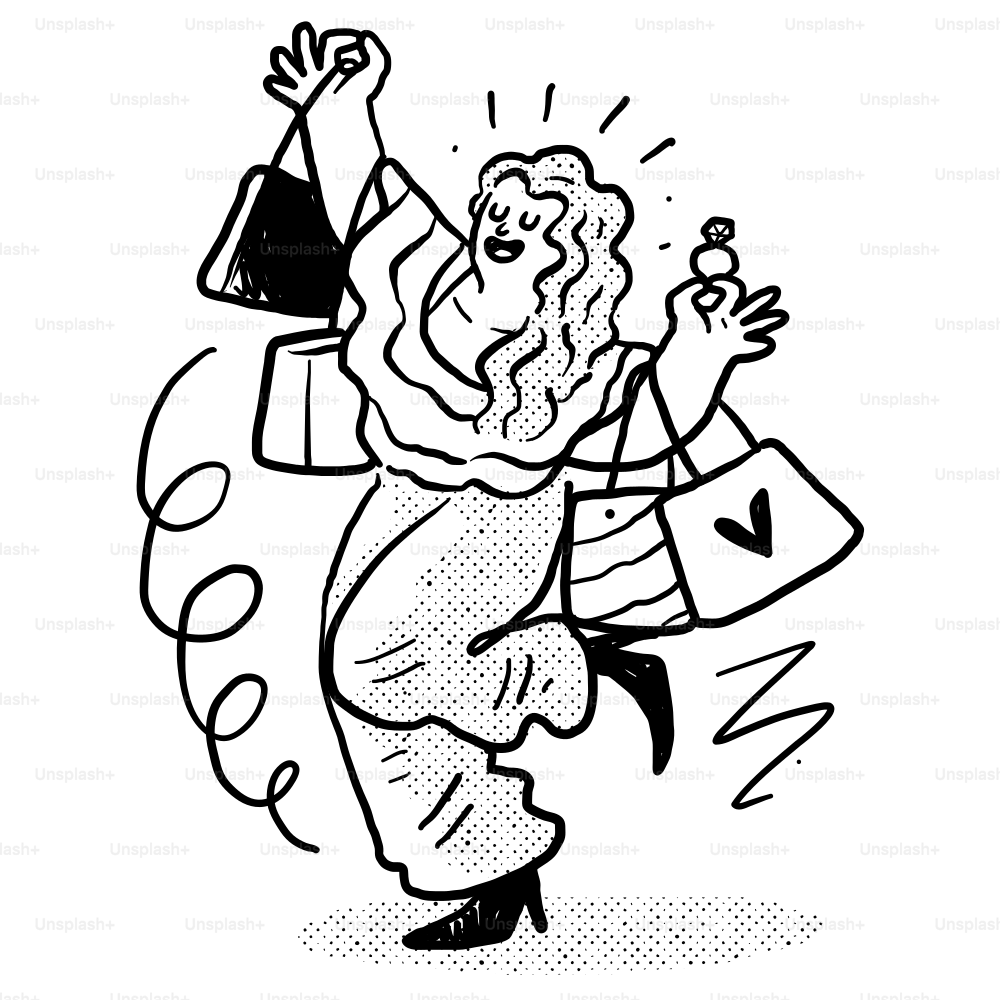 Un dibujo en blanco y negro de una mujer cargando bolsas de la compra vector  – Imagen de Moda en Unsplash, image size:3000x3000