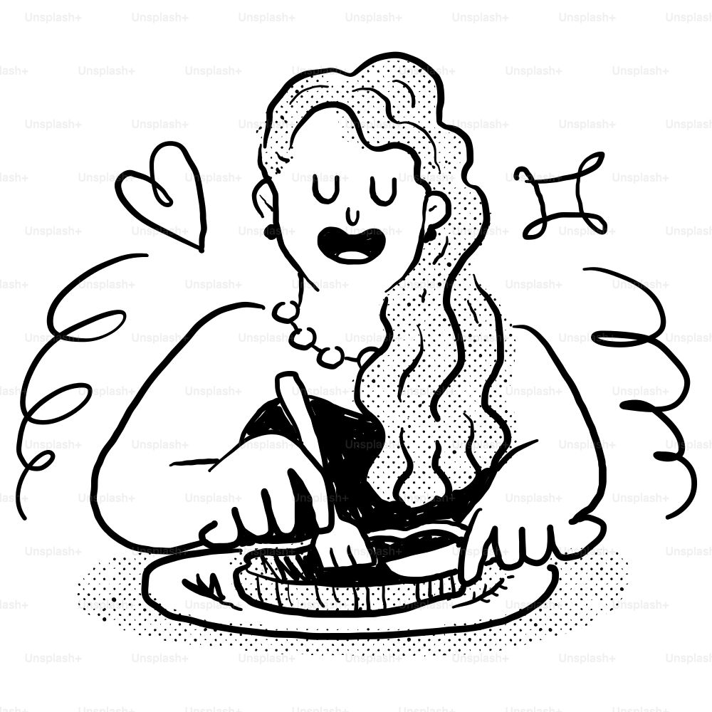 A drawing of a woman writing on a plate