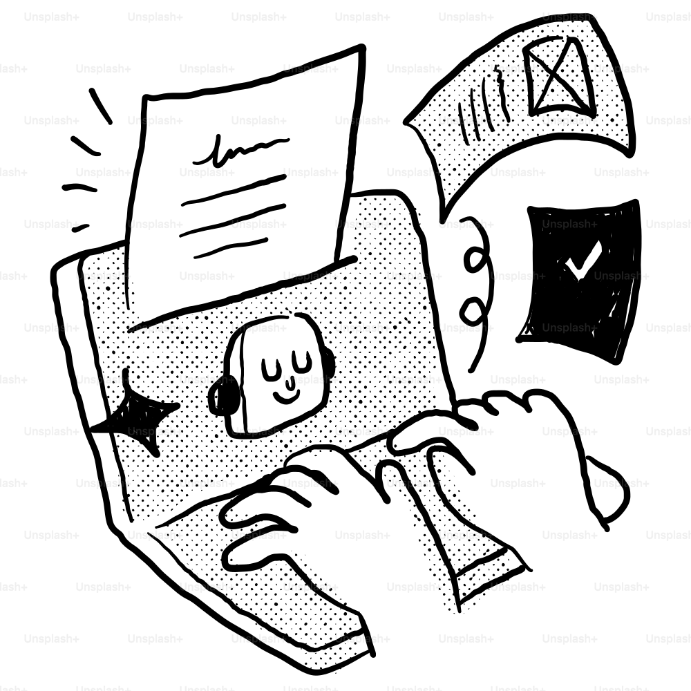 Eine Zeichnung einer Person, die auf einem Laptop tippt