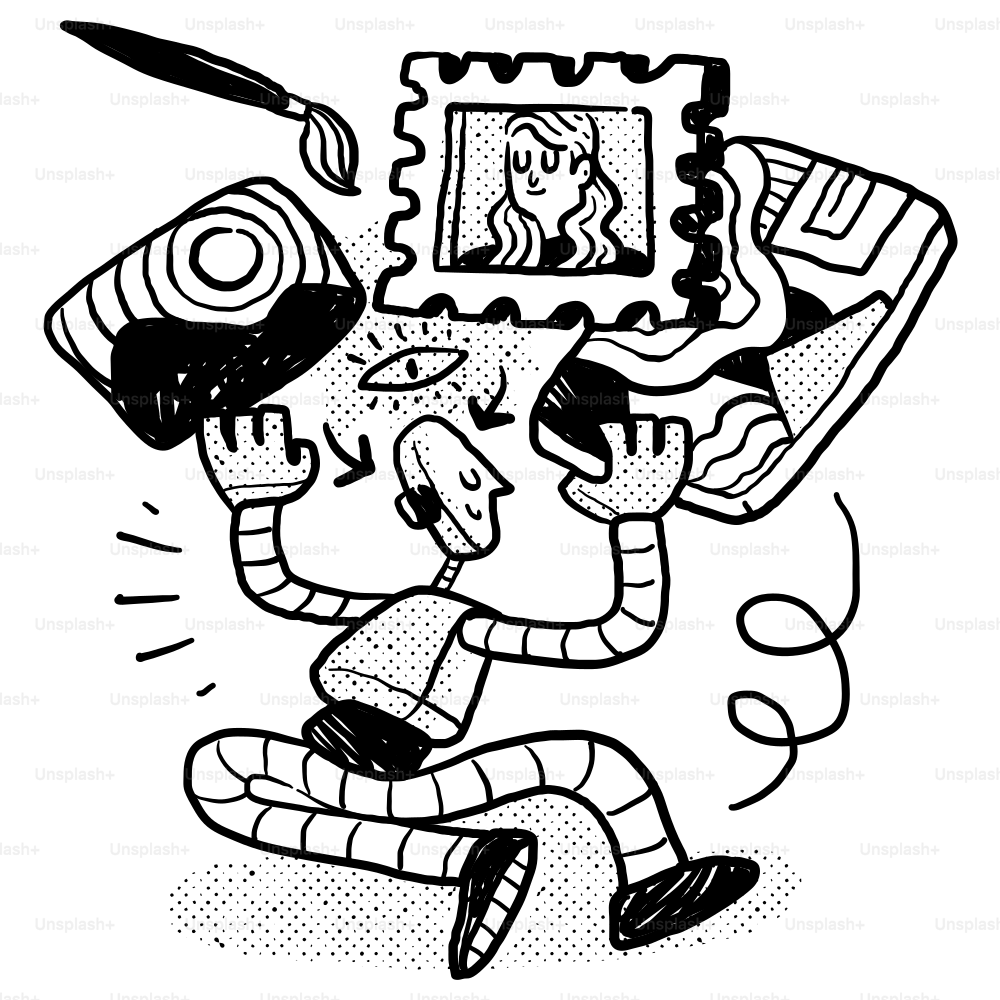 Um desenho em preto e branco de uma pessoa correndo
