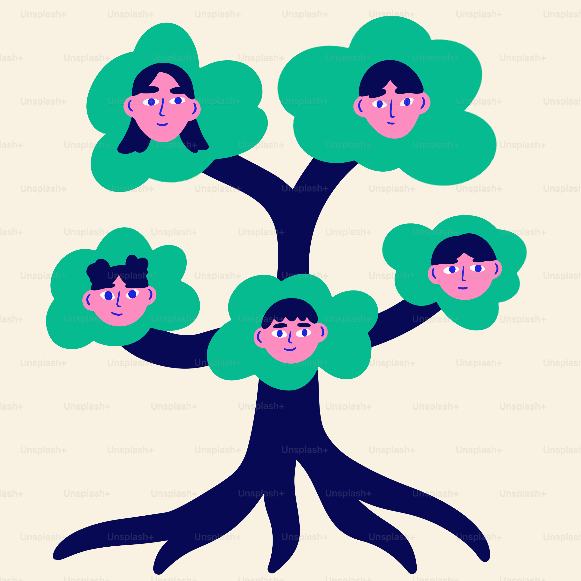 Un arbre avec quatre personnes au centre
