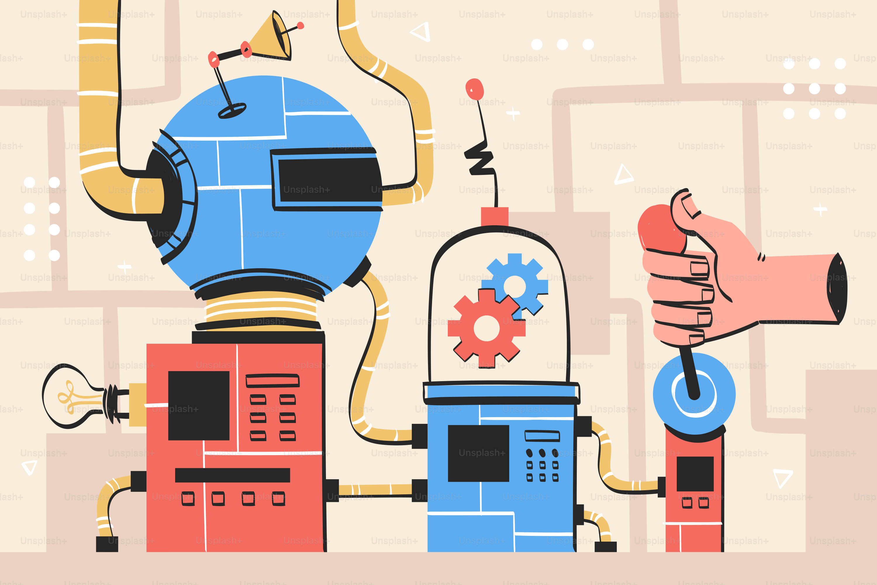 Eine Hand hält einen Roboter mit einem Schraubenschlüssel