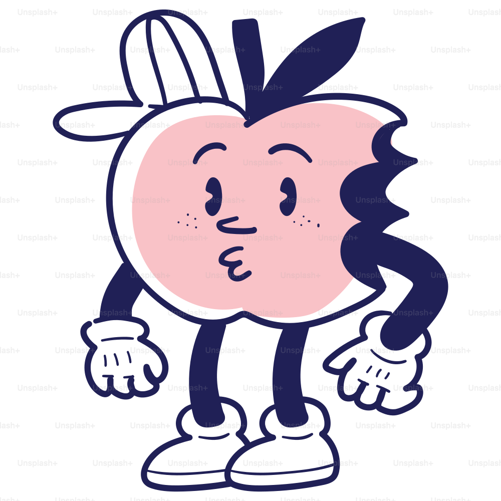 カートゥーンのリンゴが彼の手を掲げている