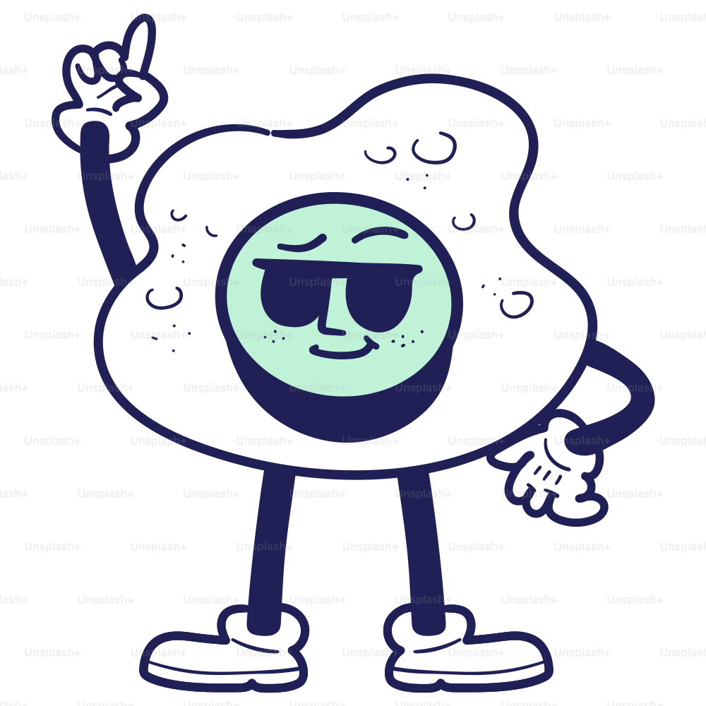 An illustration of a fried egg wearing sunglasses