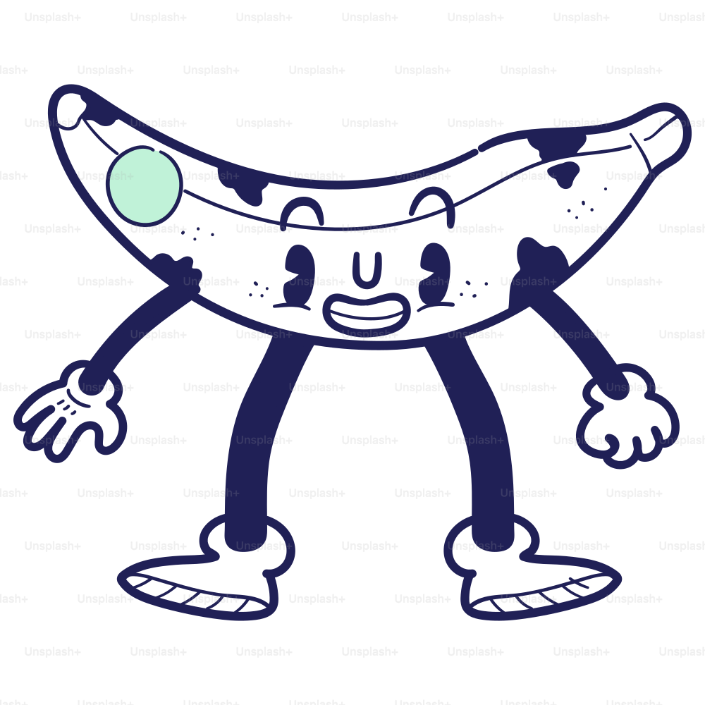 A drawing of a banana with eyes and hands