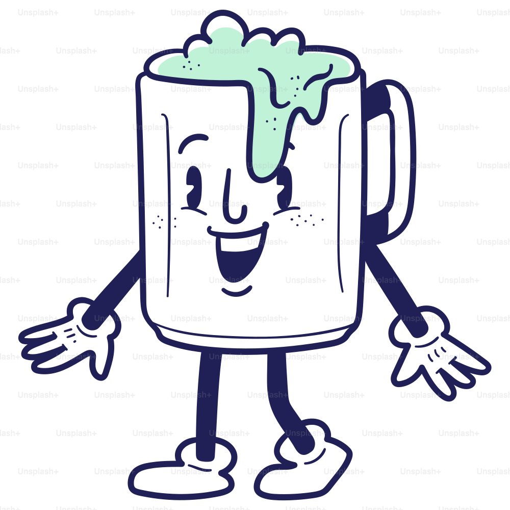 A cartoon beer mug with arms and legs
