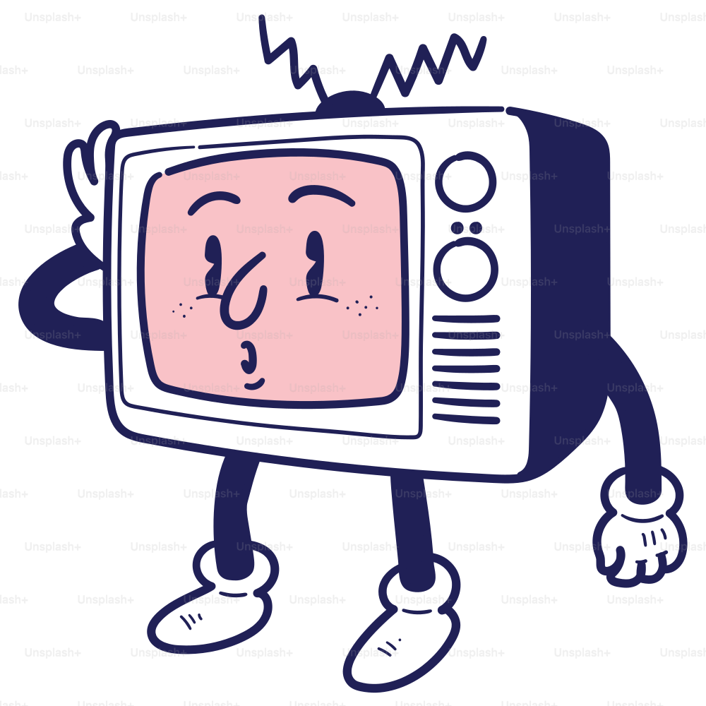 A cartoon television with a surprised face