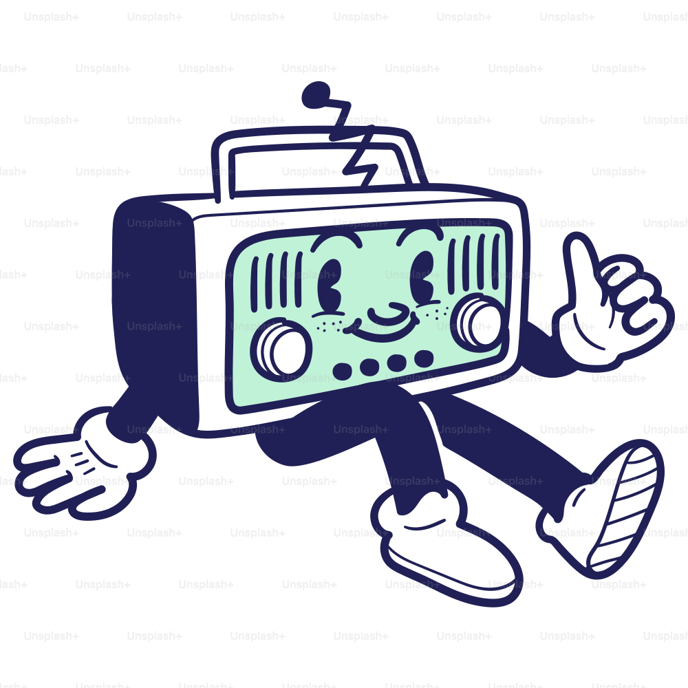 A cartoon radio running and giving a thumbs up