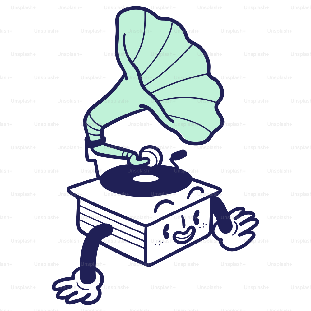 A cartoon character holding a record player