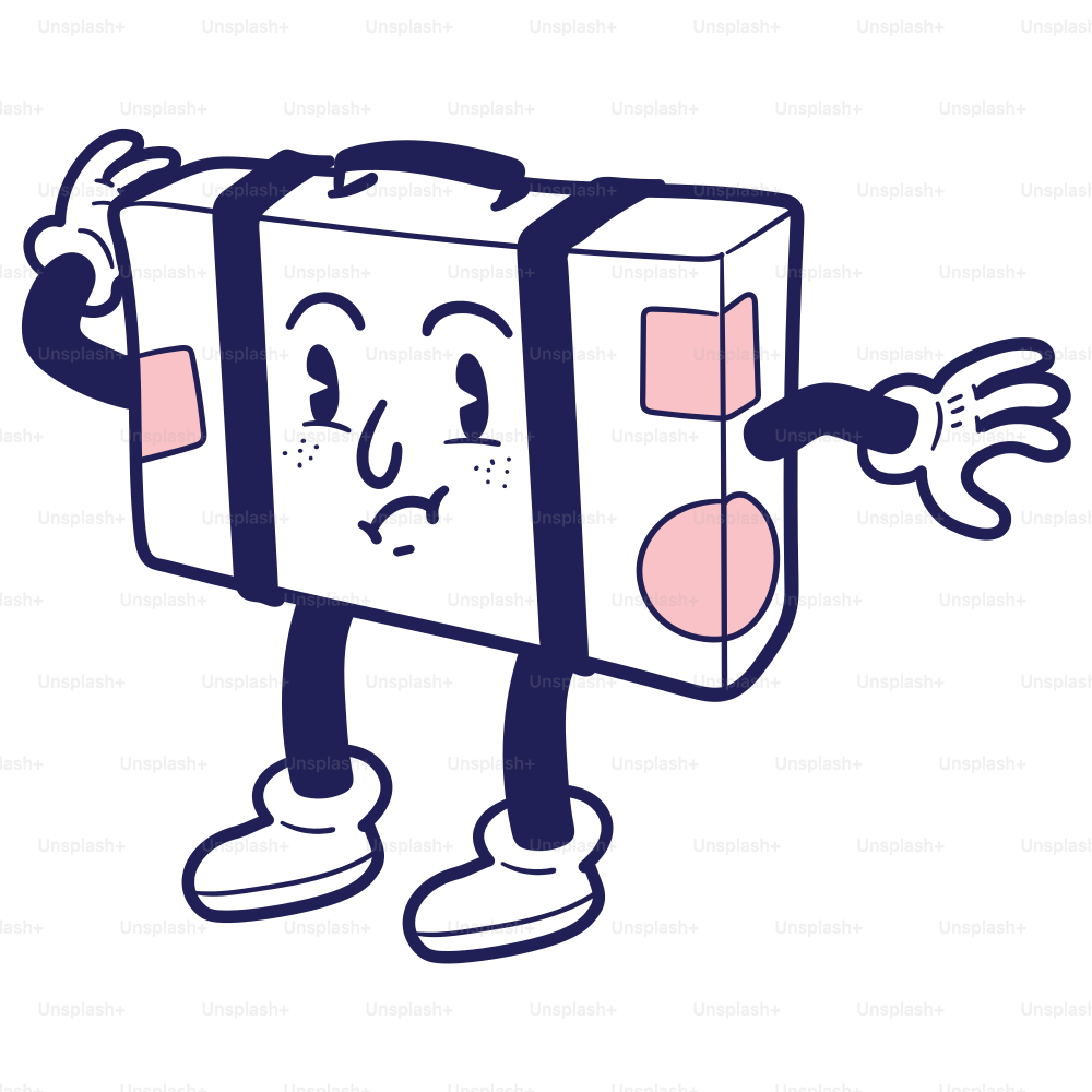 A drawing of a box character with arms and legs