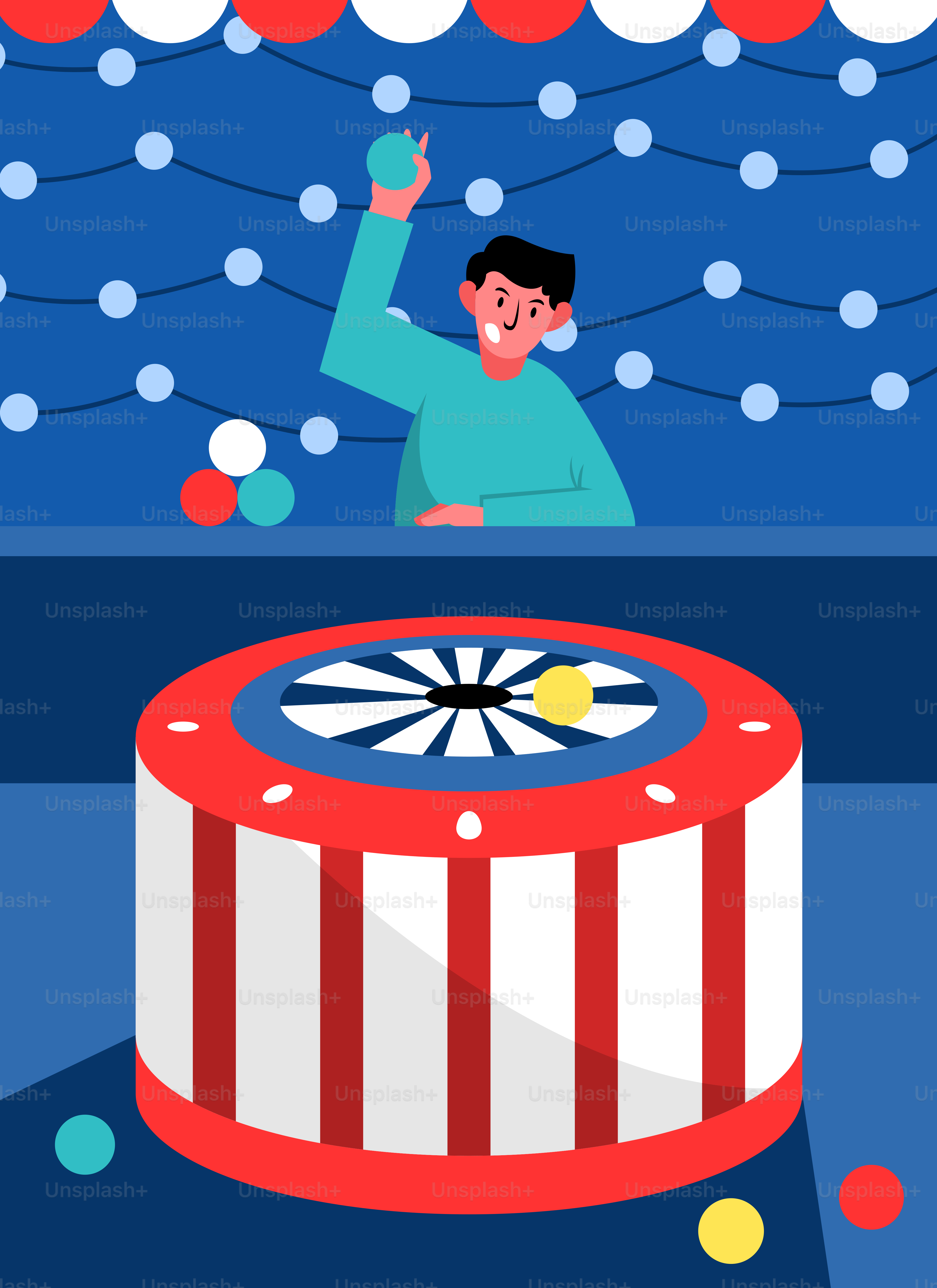 Un hombre de pie frente a una carpa de circo