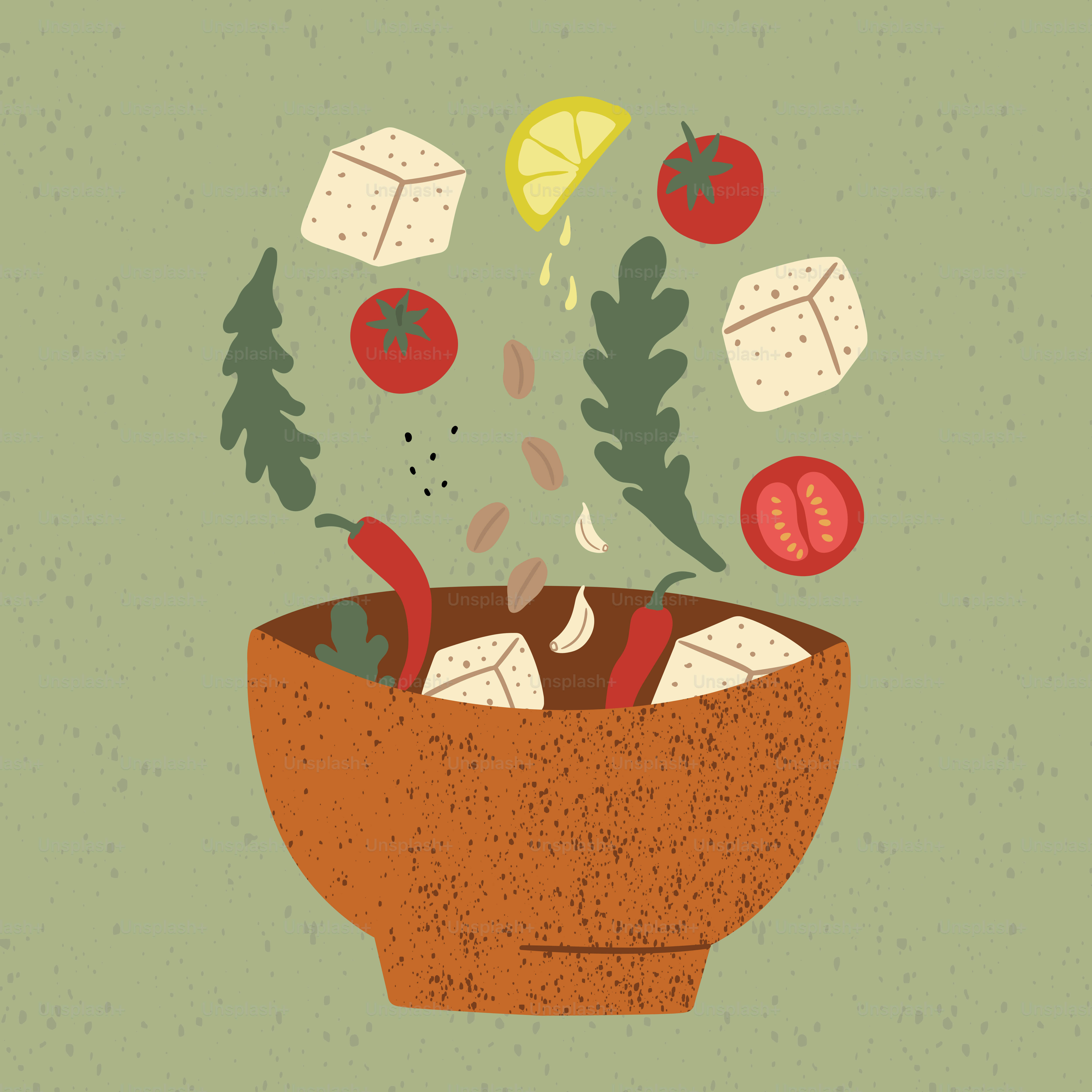 Un bol rempli de glace et de légumes sur une table