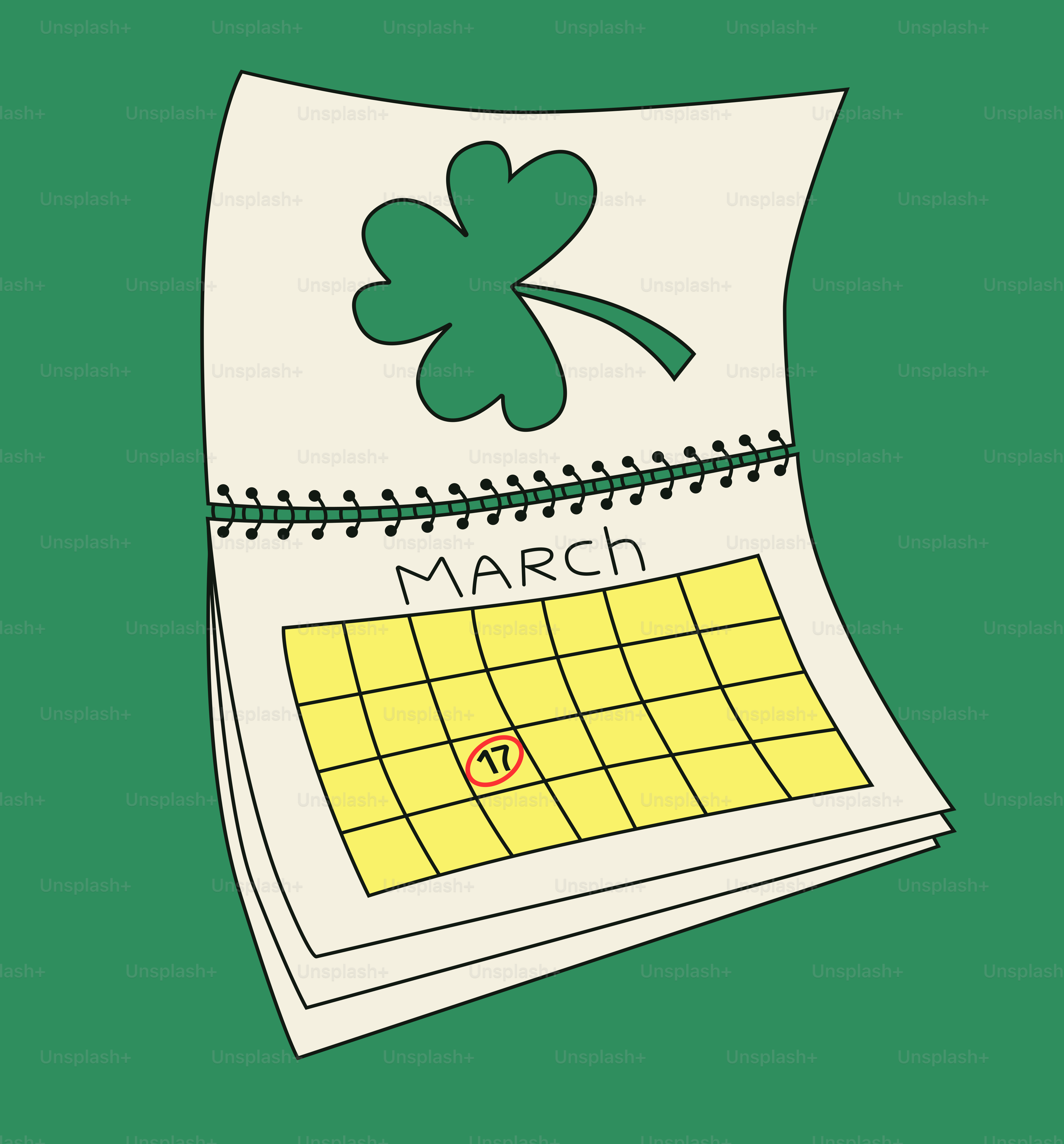 四つ葉のクローバーが描かれたカレンダー