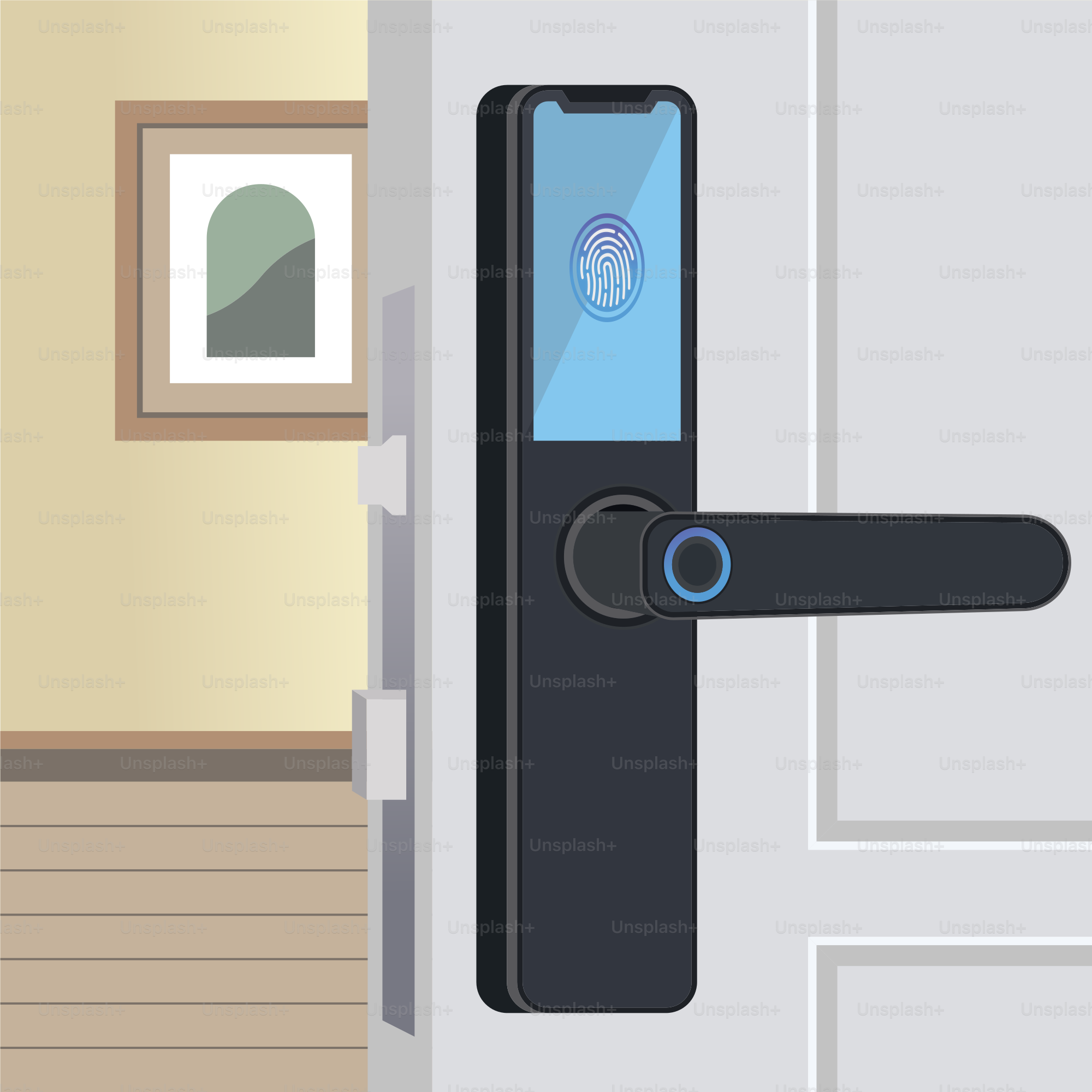 An open door with a fingerprint on it