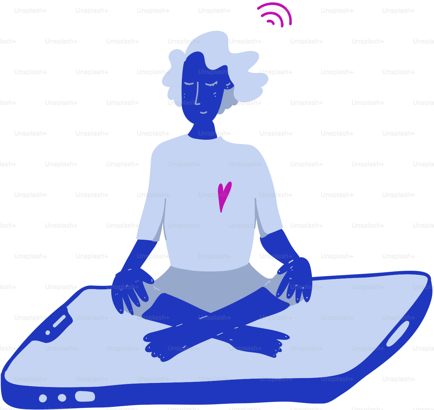 A person sitting in a yoga position on a cell phone