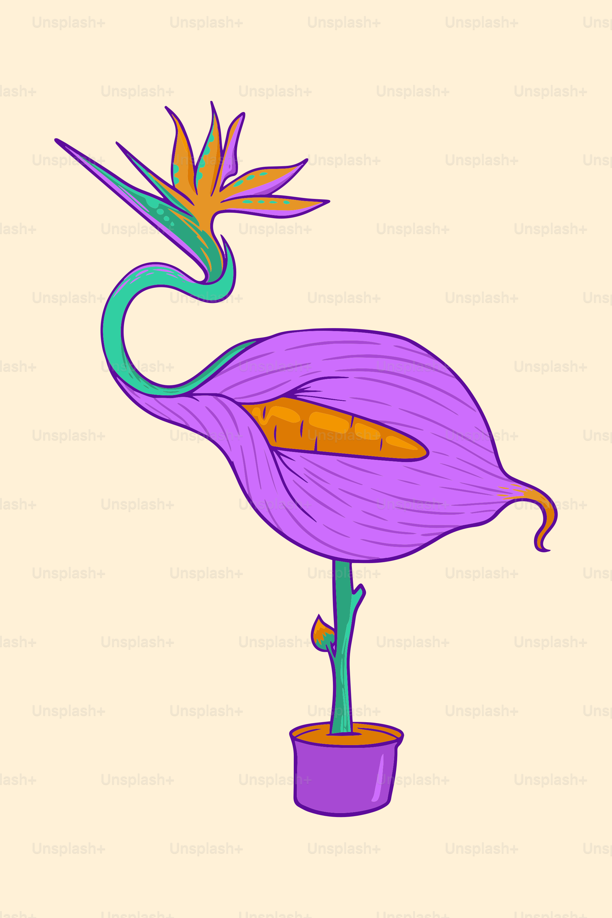 A purple flower with a green stem in a purple pot