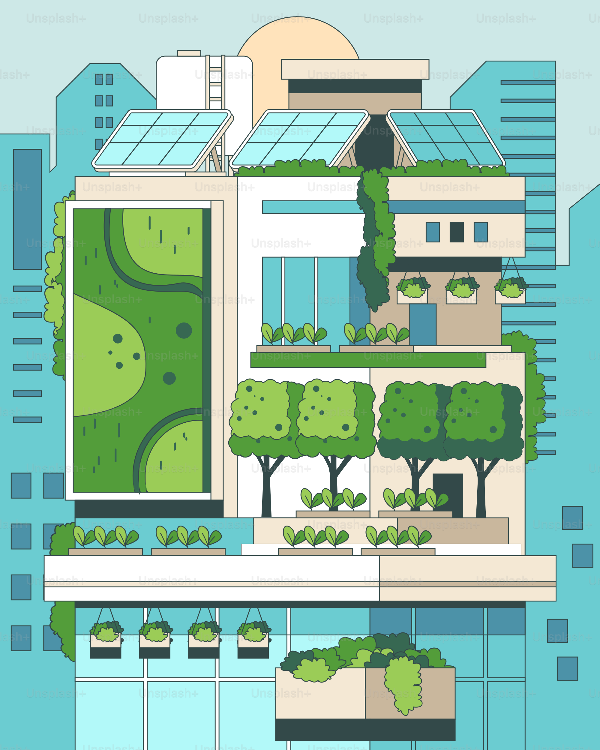 A building with a lot of windows and trees