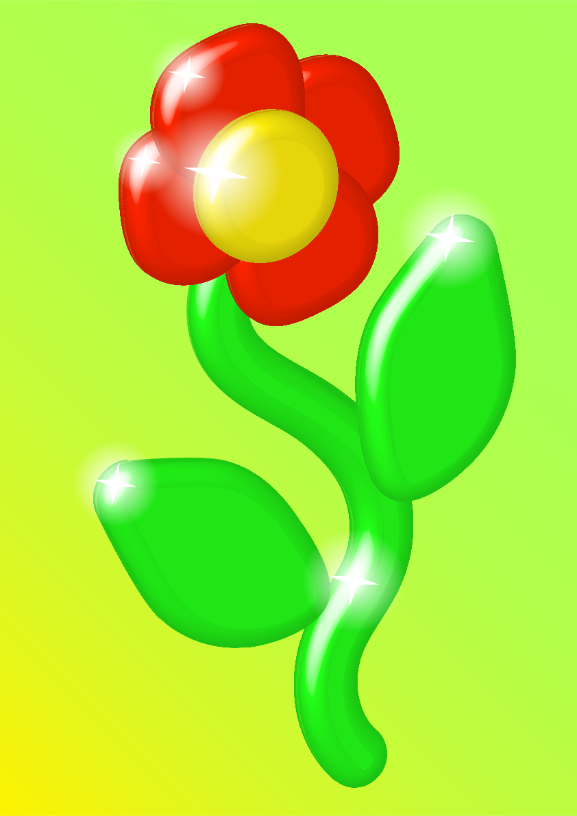 A red flower with a yellow center on a green background