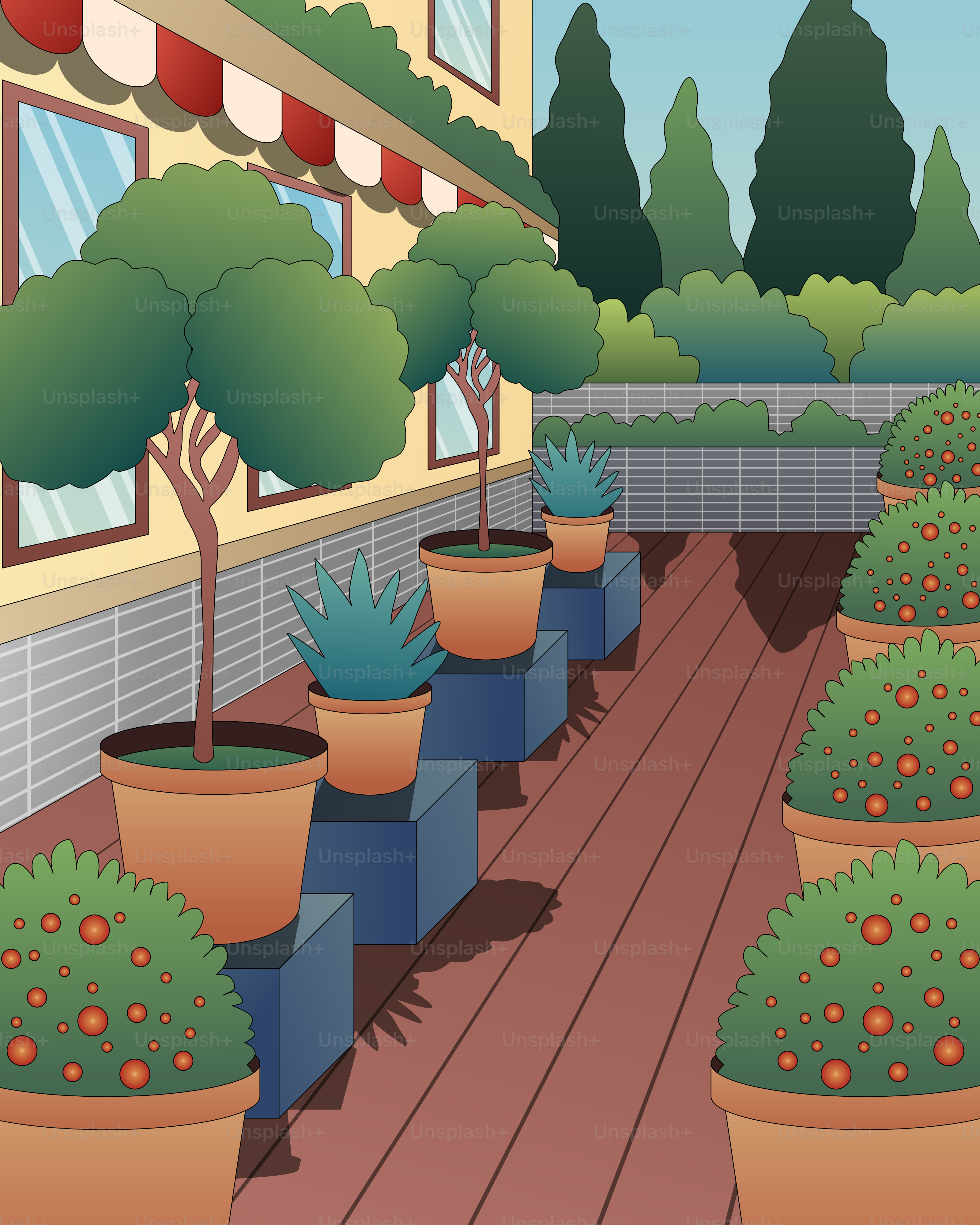 Eine Reihe von Topfpflanzen, die auf einem Holzboden sitzen