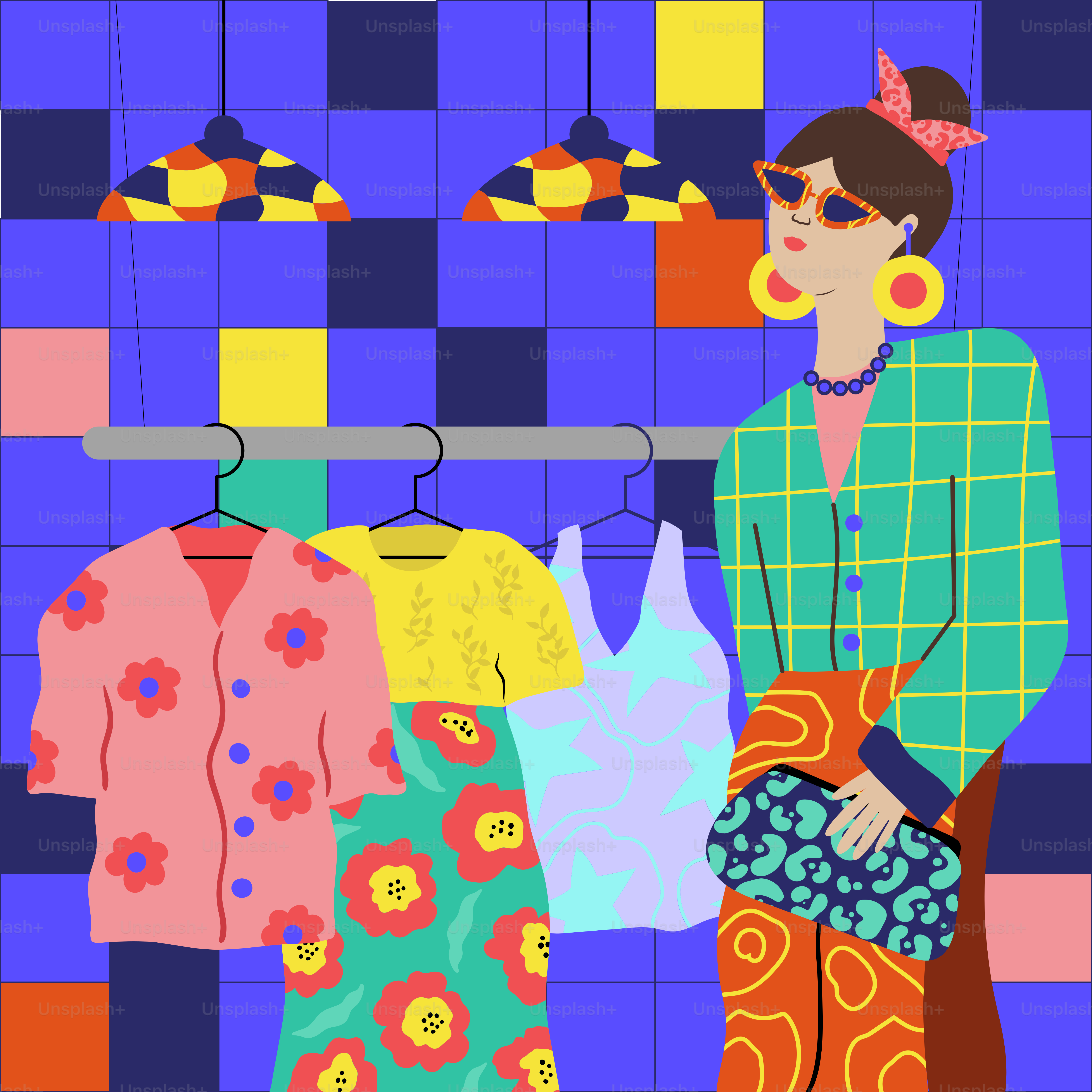 A woman standing in front of a display of clothing