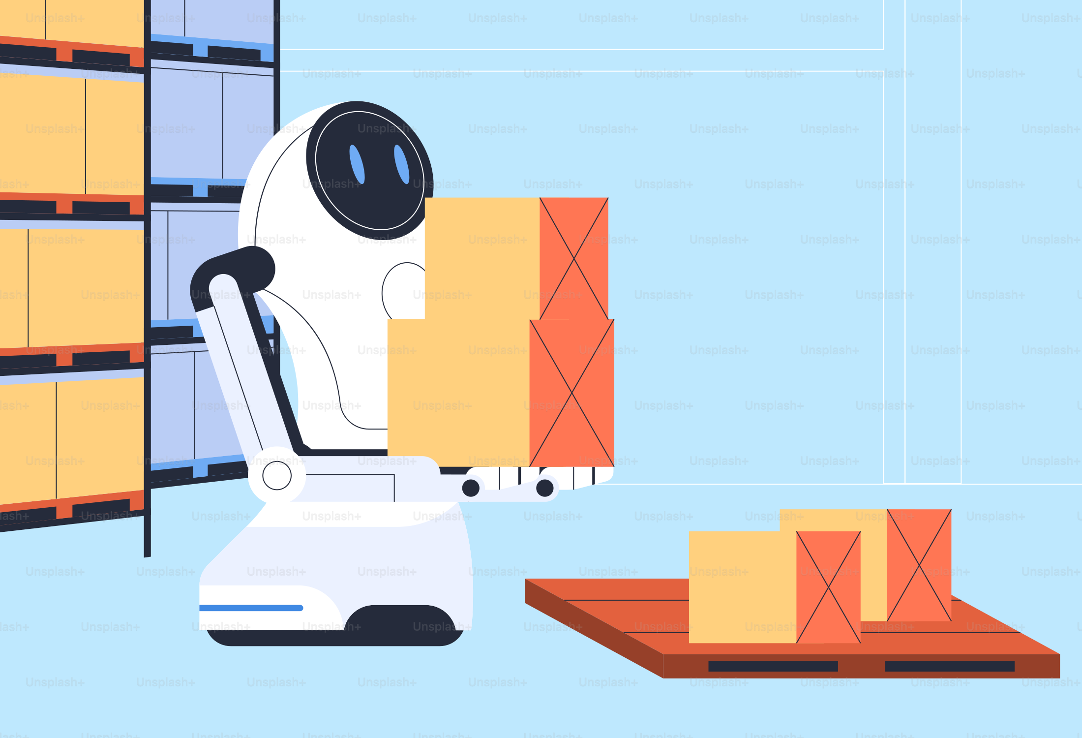 Un robot che sposta scatole in un magazzino