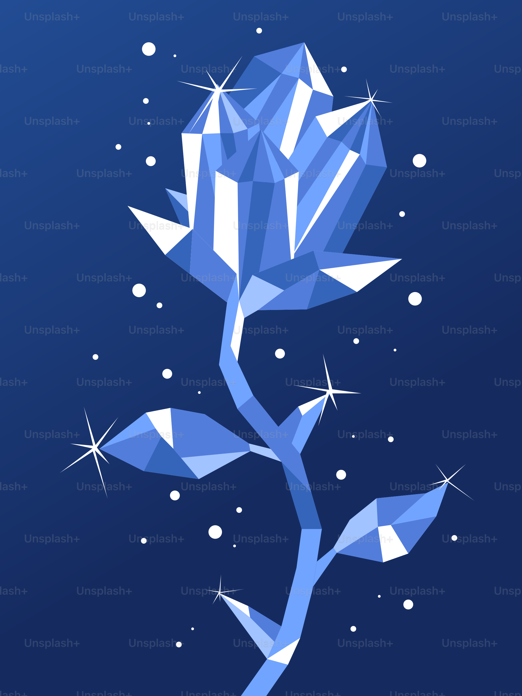 Una rosa blu con stelle su sfondo blu