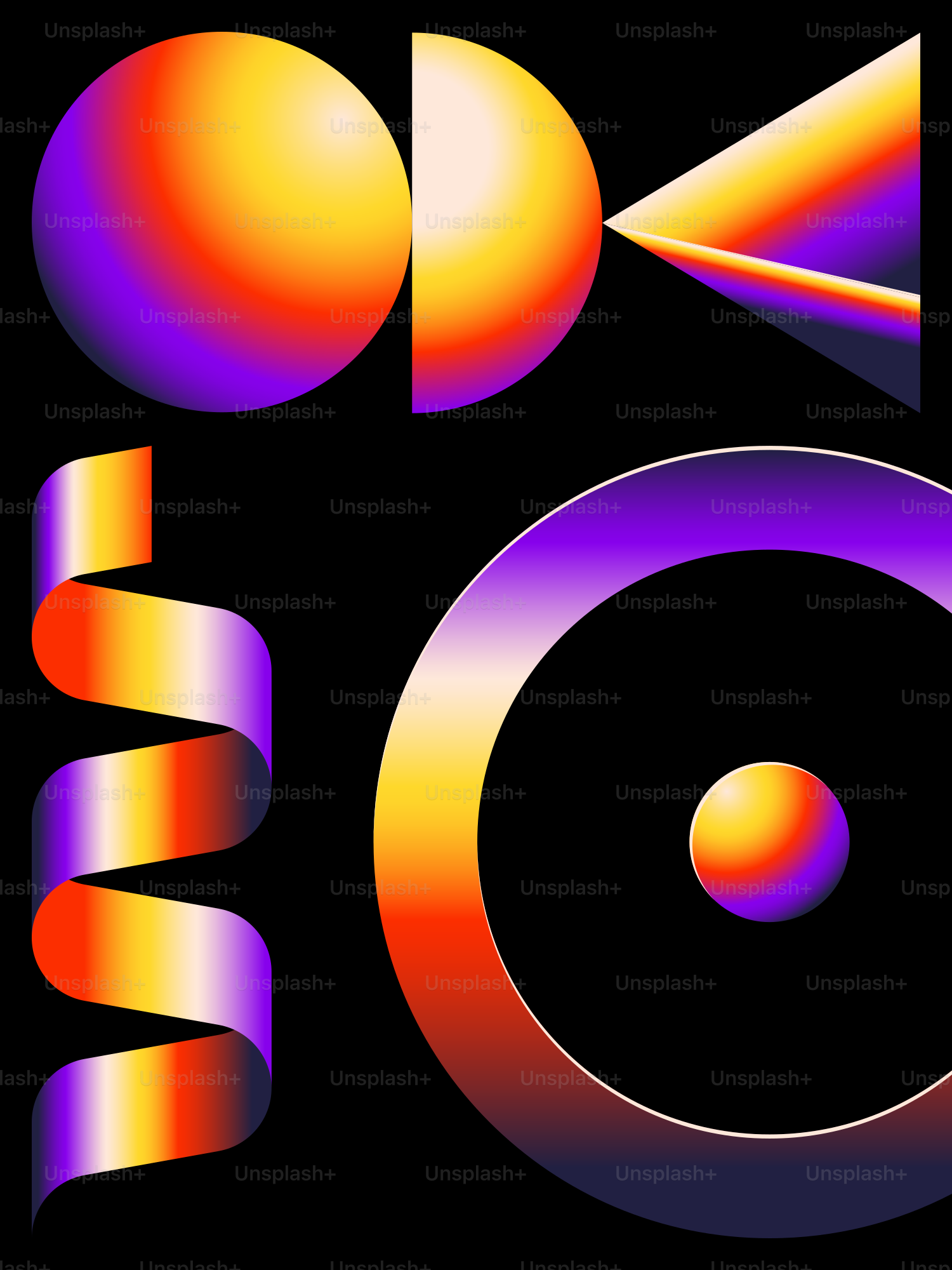 Un fond noir avec un motif orange, violet et jaune