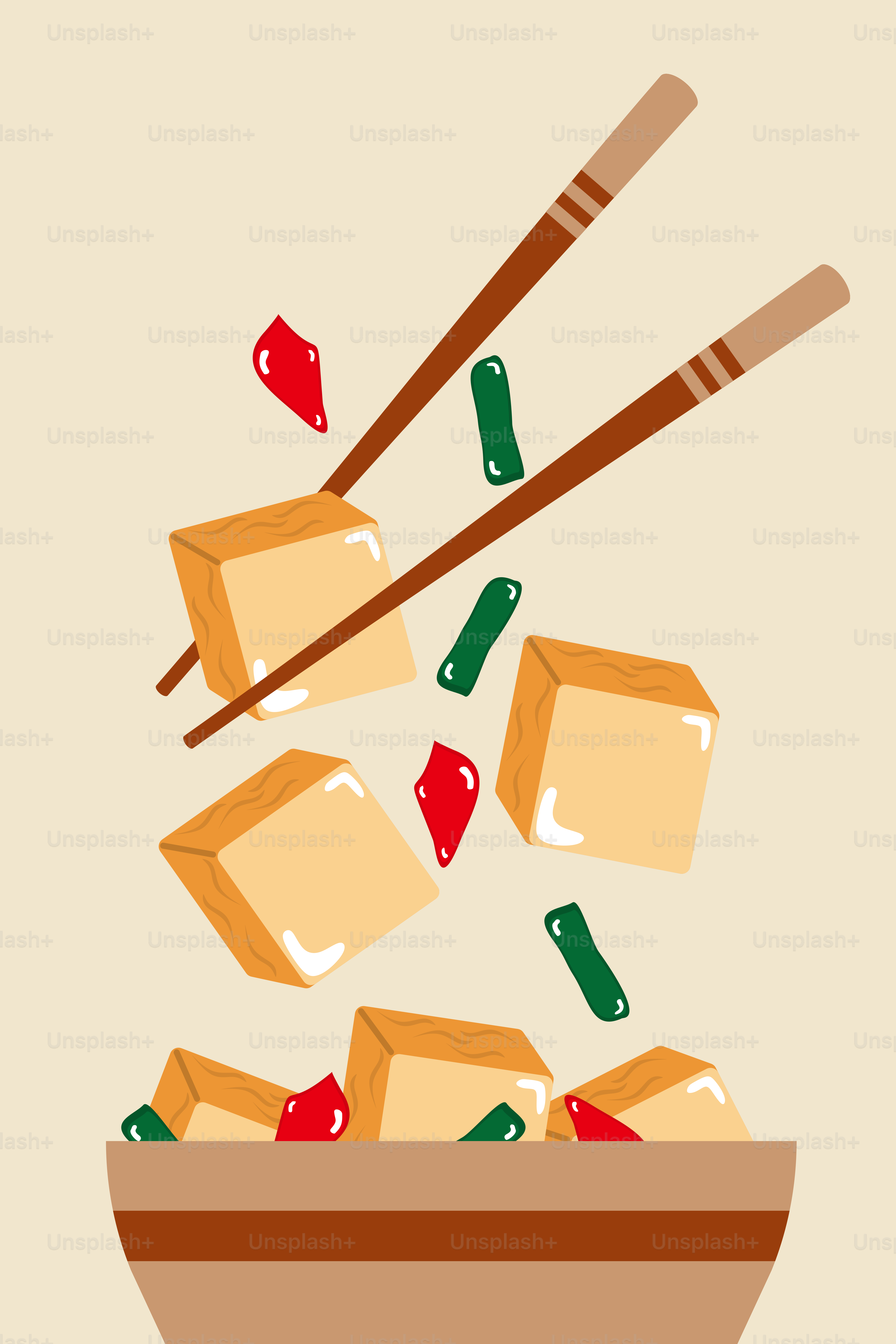 A bowl of food with chopsticks flying out of it