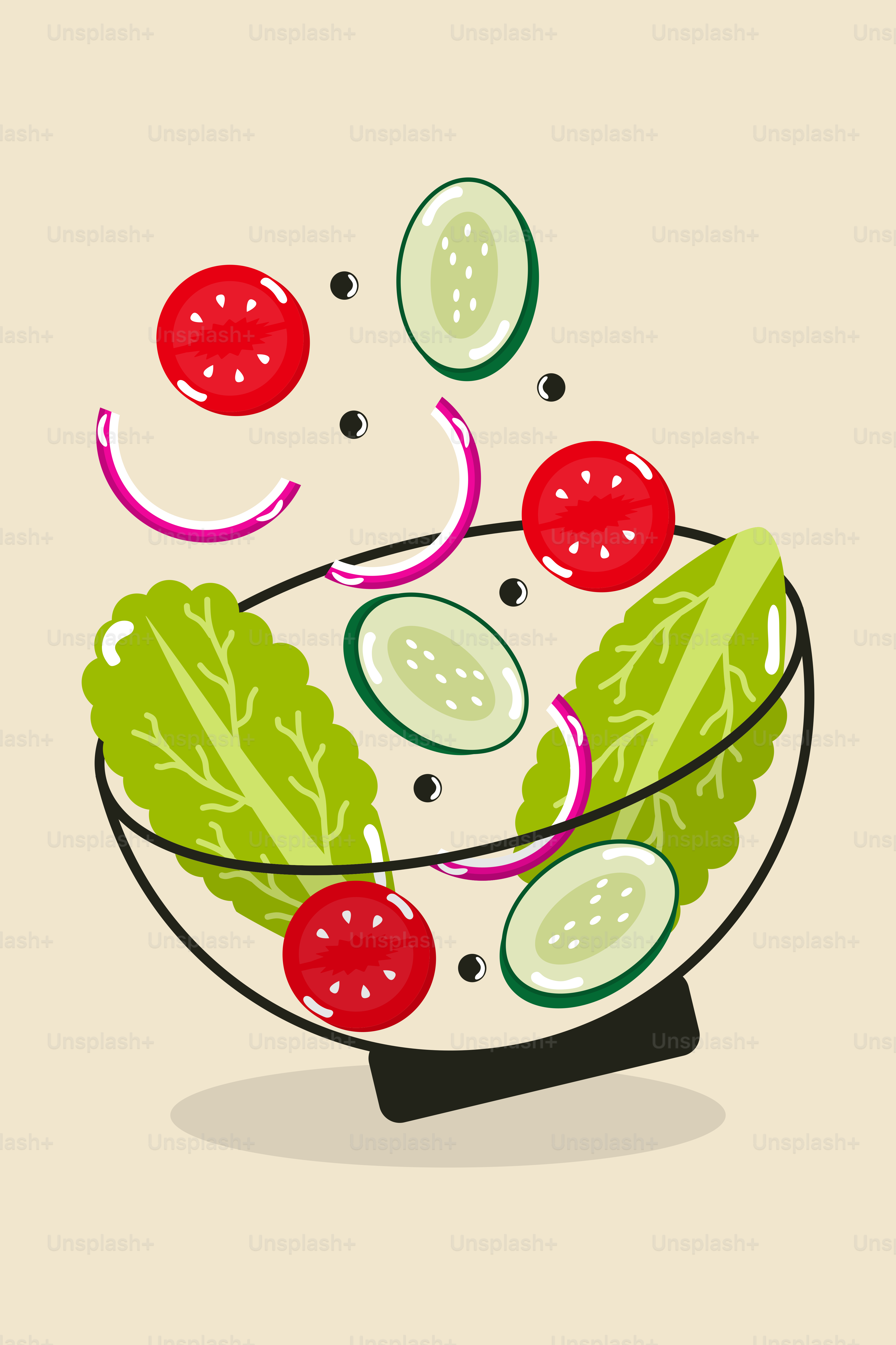 Ein Salat mit Gurken und Tomaten in einer Schüssel