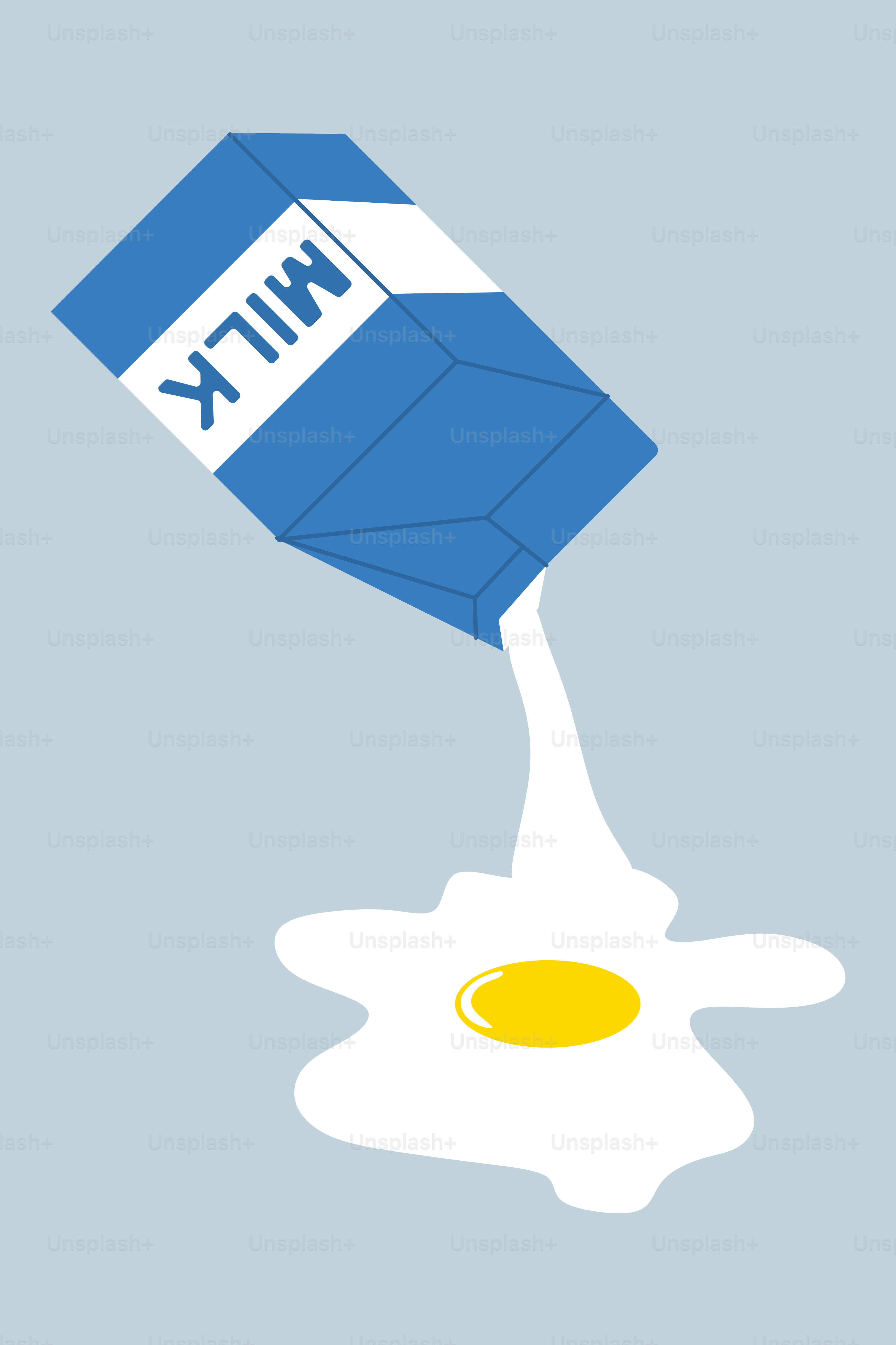 Une brique de lait versant du lait dans un œuf au plat