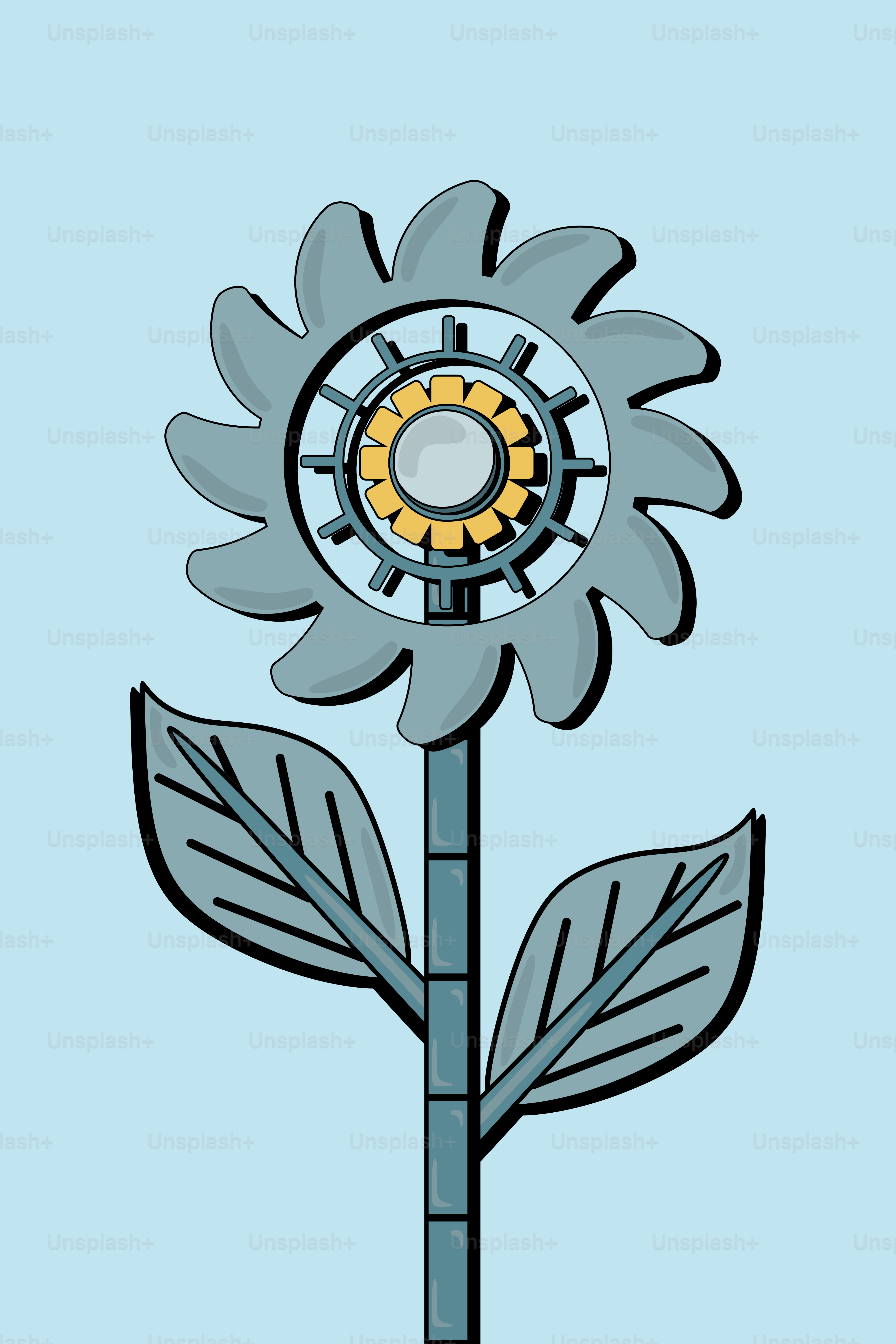 A drawing of a flower on a blue background
