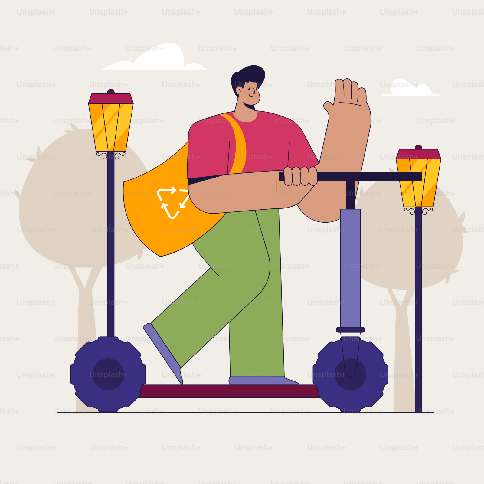 Un homme conduisant un scooter avec un sac sur le dos