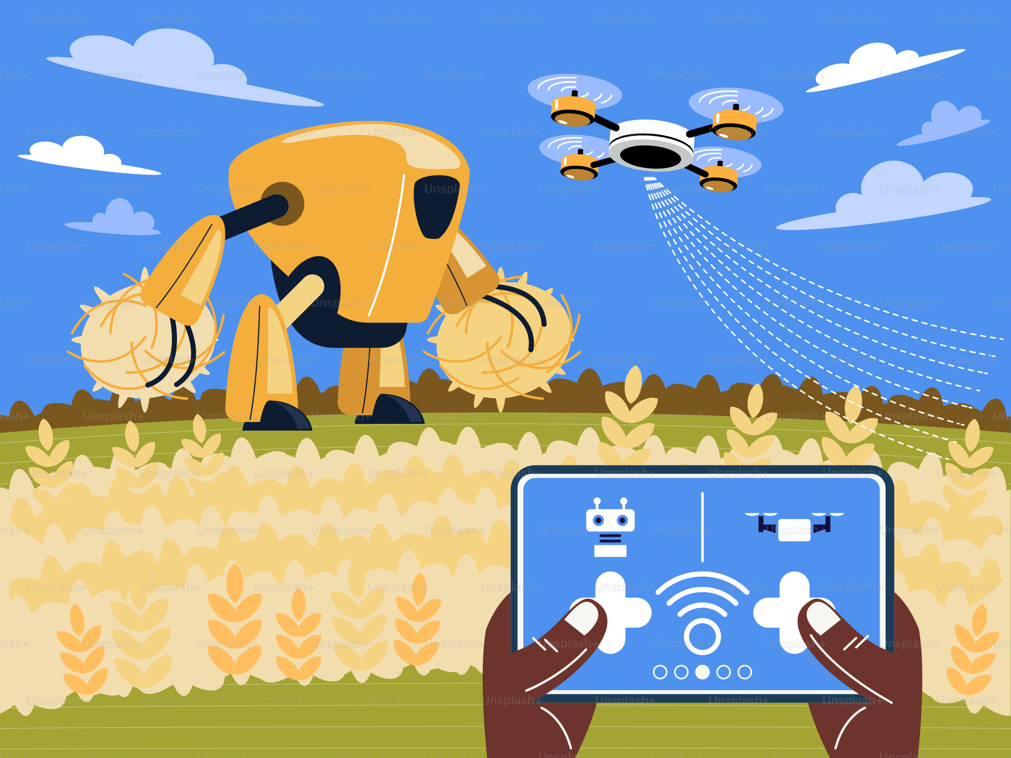 A person holding a tablet with a picture of a robot on it