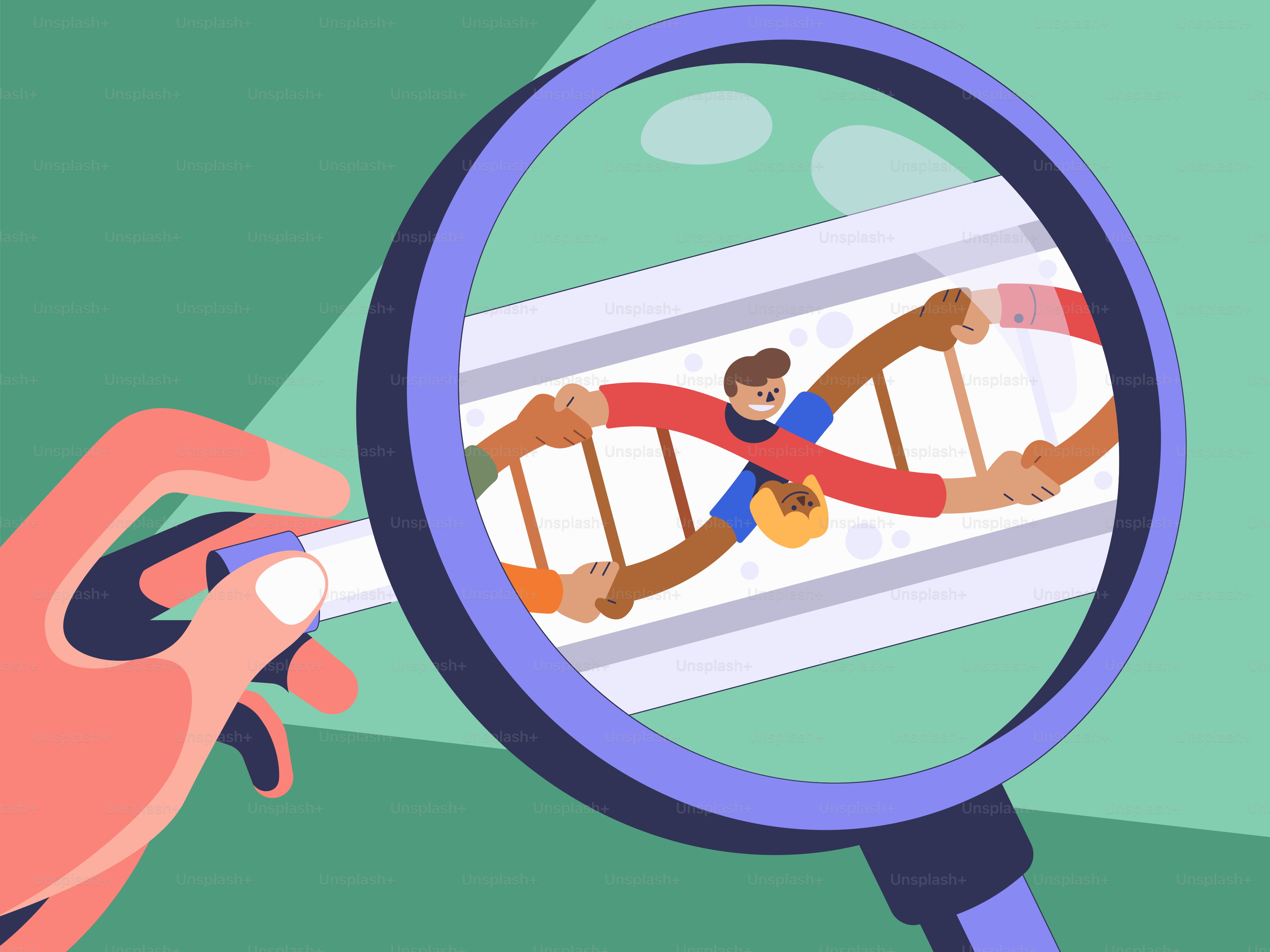 Eine Hand, die eine Lupe hält und ein Diagramm betrachtet.