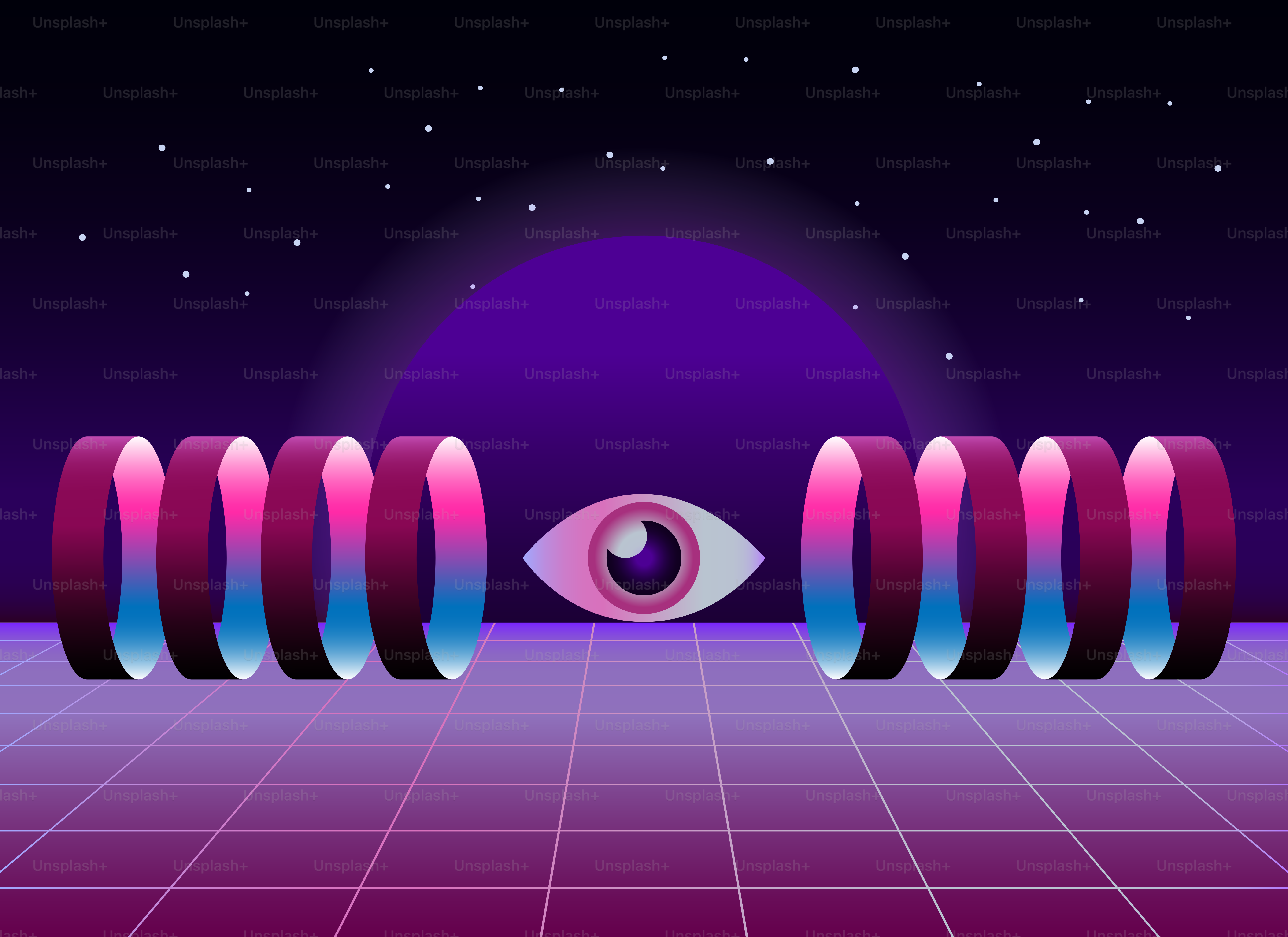 A computer generated image of an eye in the middle of a room