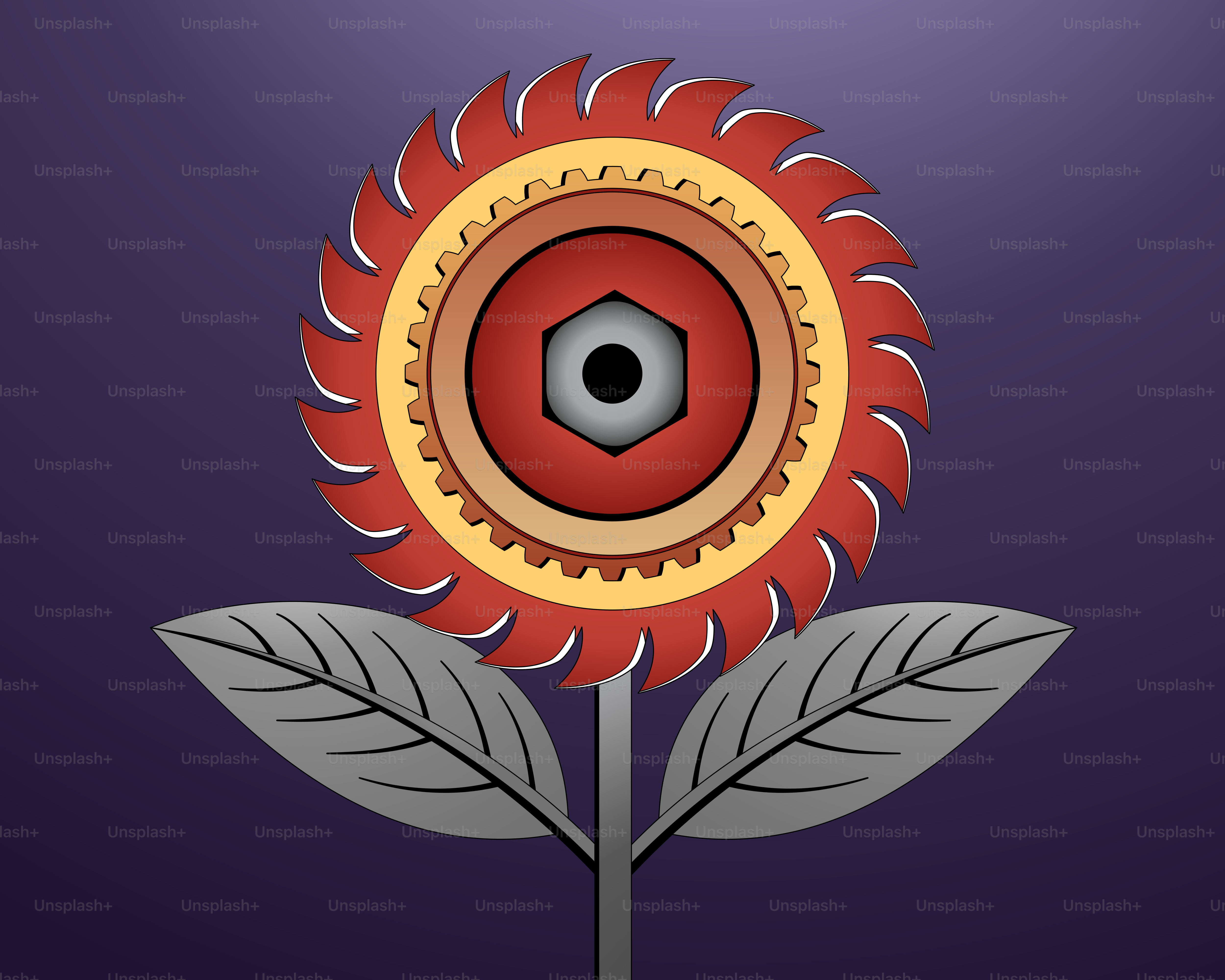 A red flower with a yellow center on a purple background