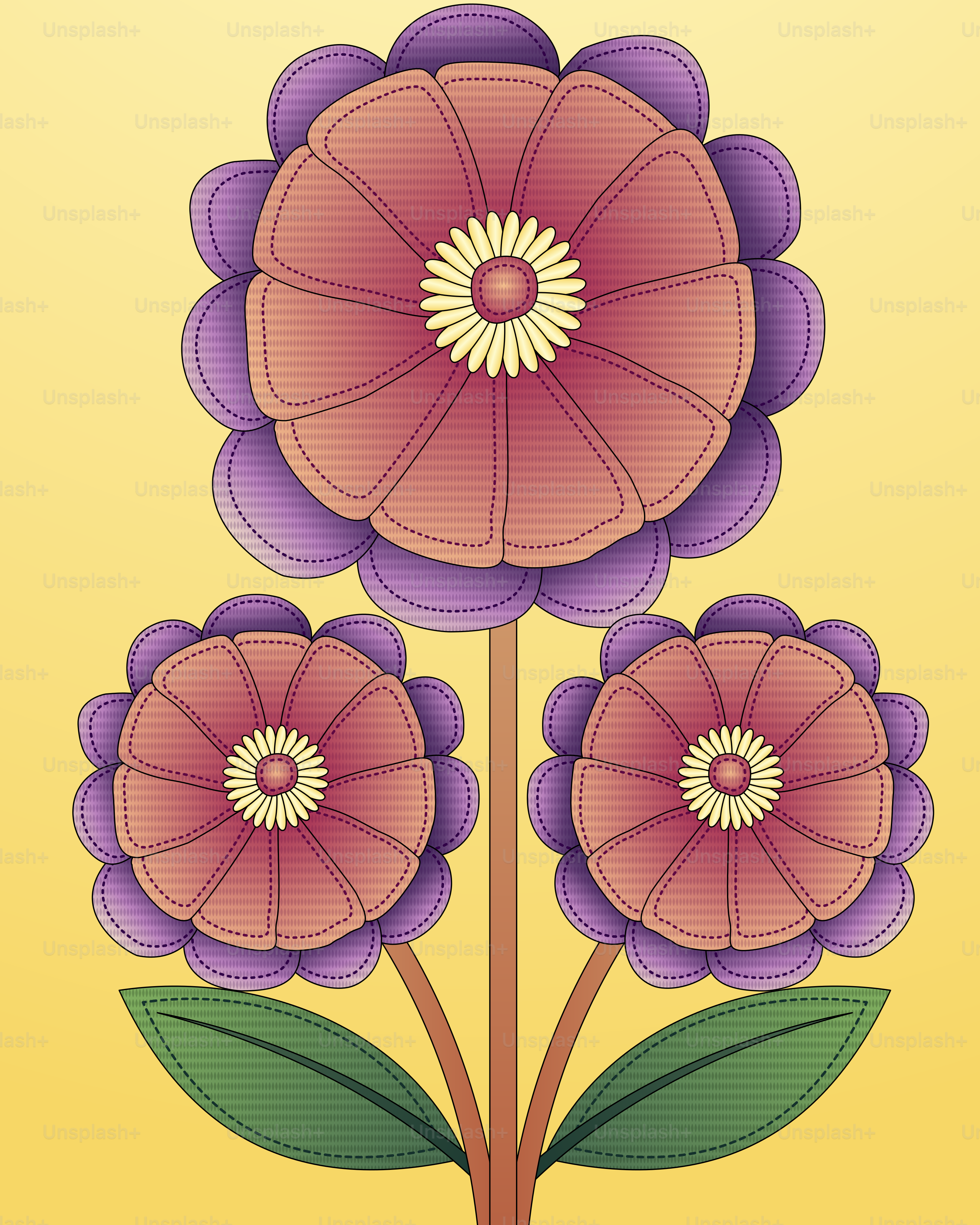 A bunch of flowers that are on a yellow background