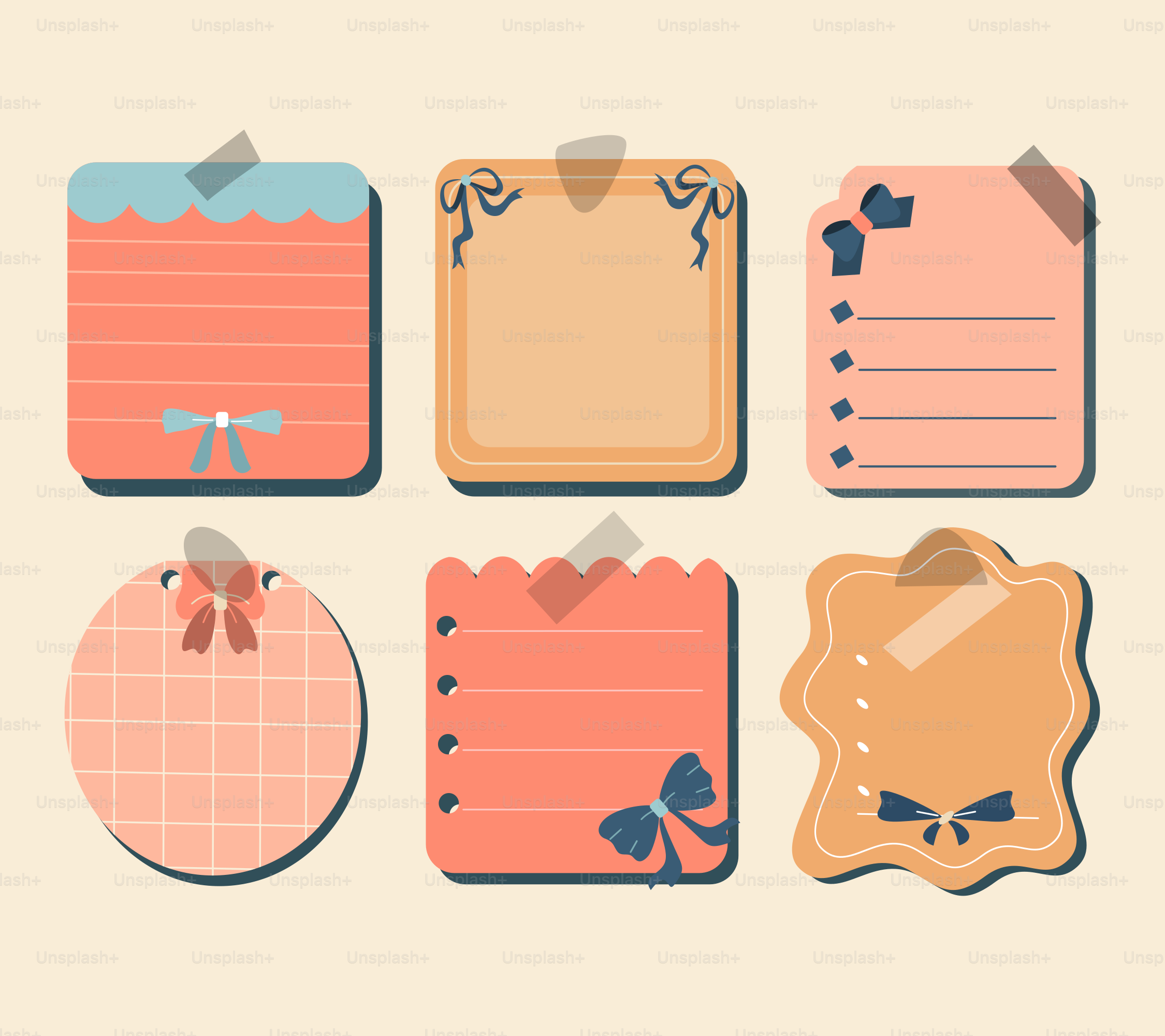 A set of paper stickers with bows and ribbons