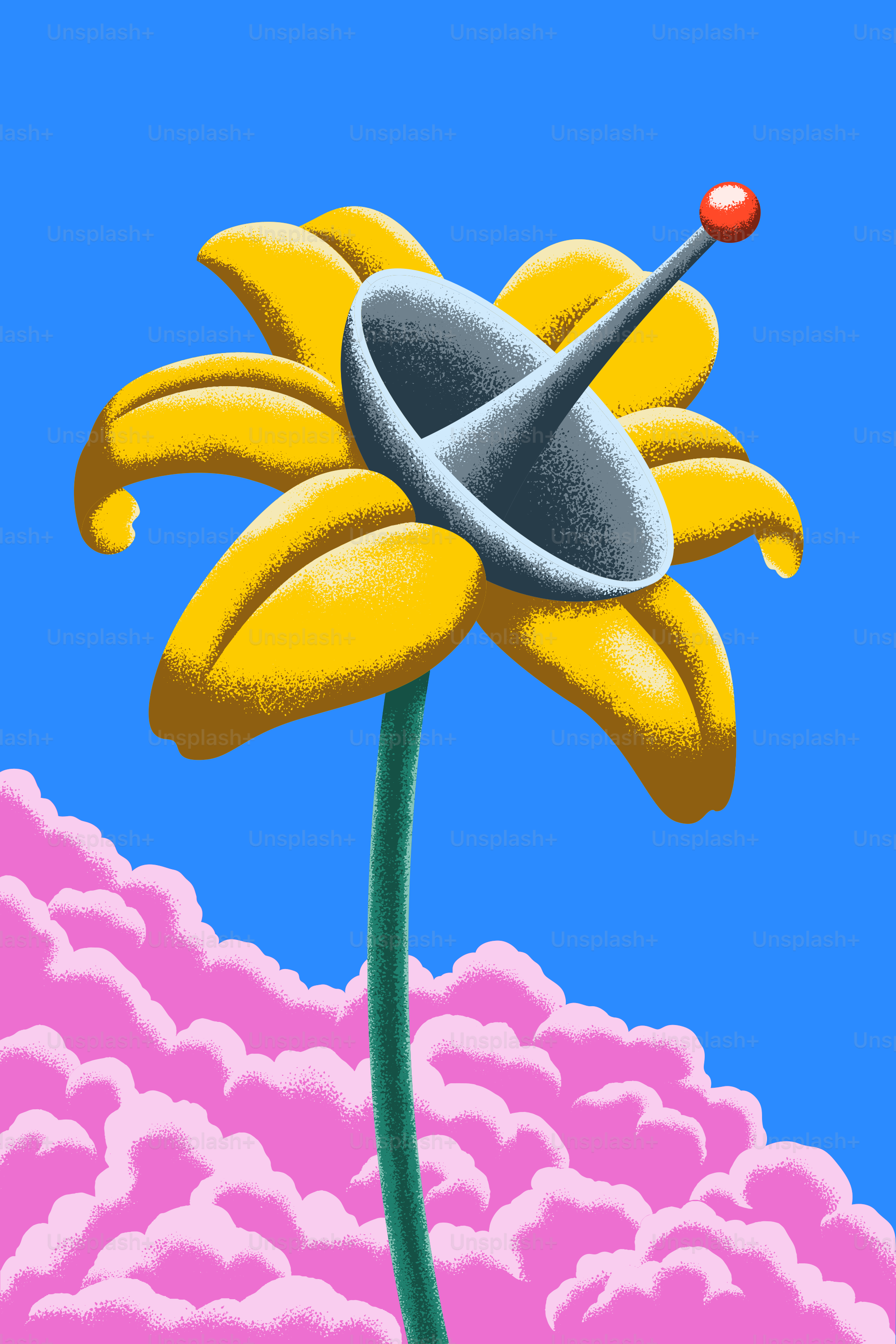 Une fleur jaune avec un ciel bleu en arrière-plan